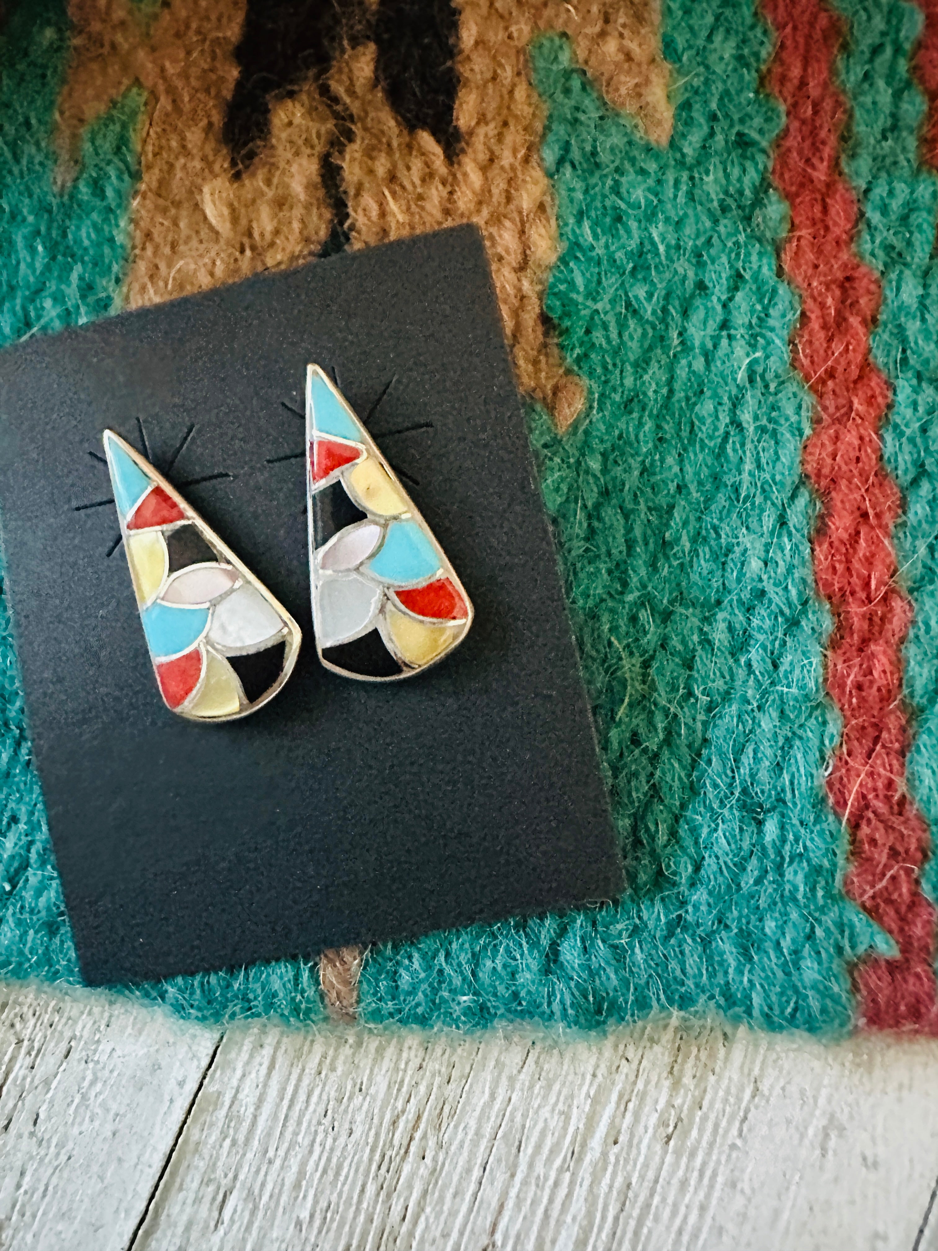 Handcrafted Multi Stone & Sterling Silver Inlay Post Earrings