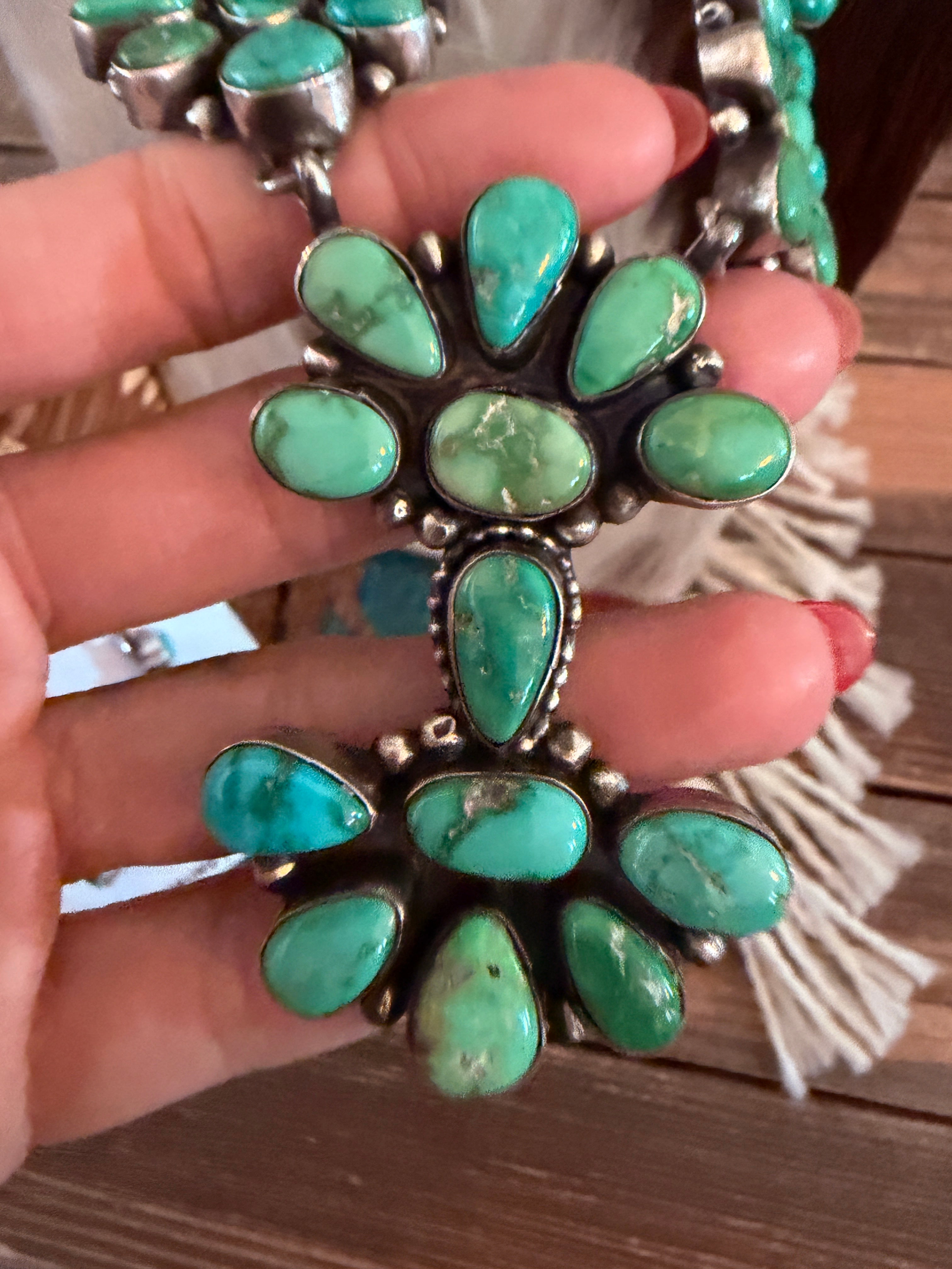 Handcrafted Sonoran Mountain Turquoise & Sterling Silver Necklace and Earring Set by Sheila Becenti