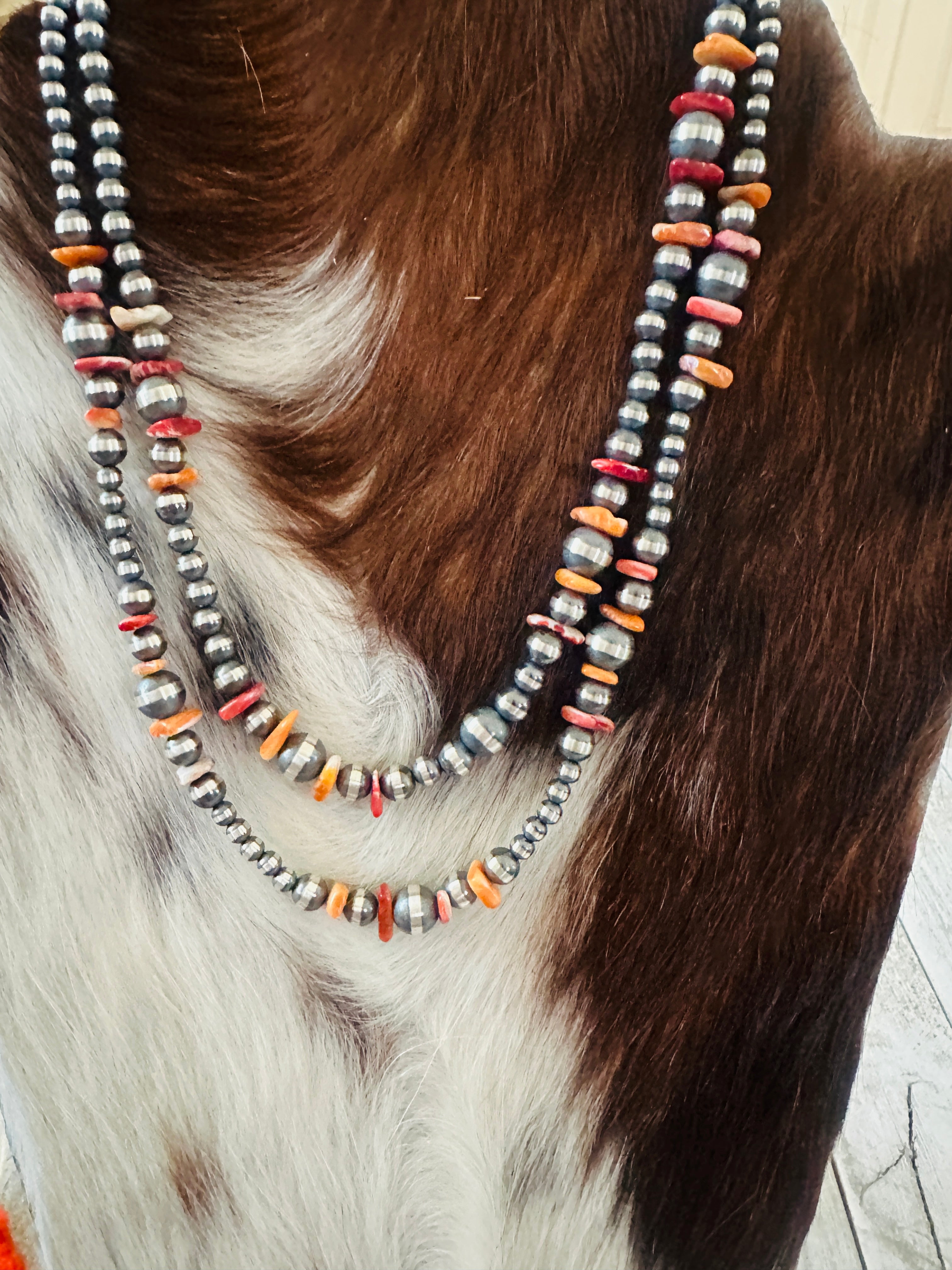 Handcrafted Sterling Silver & Spiny Oyster Beaded Necklace