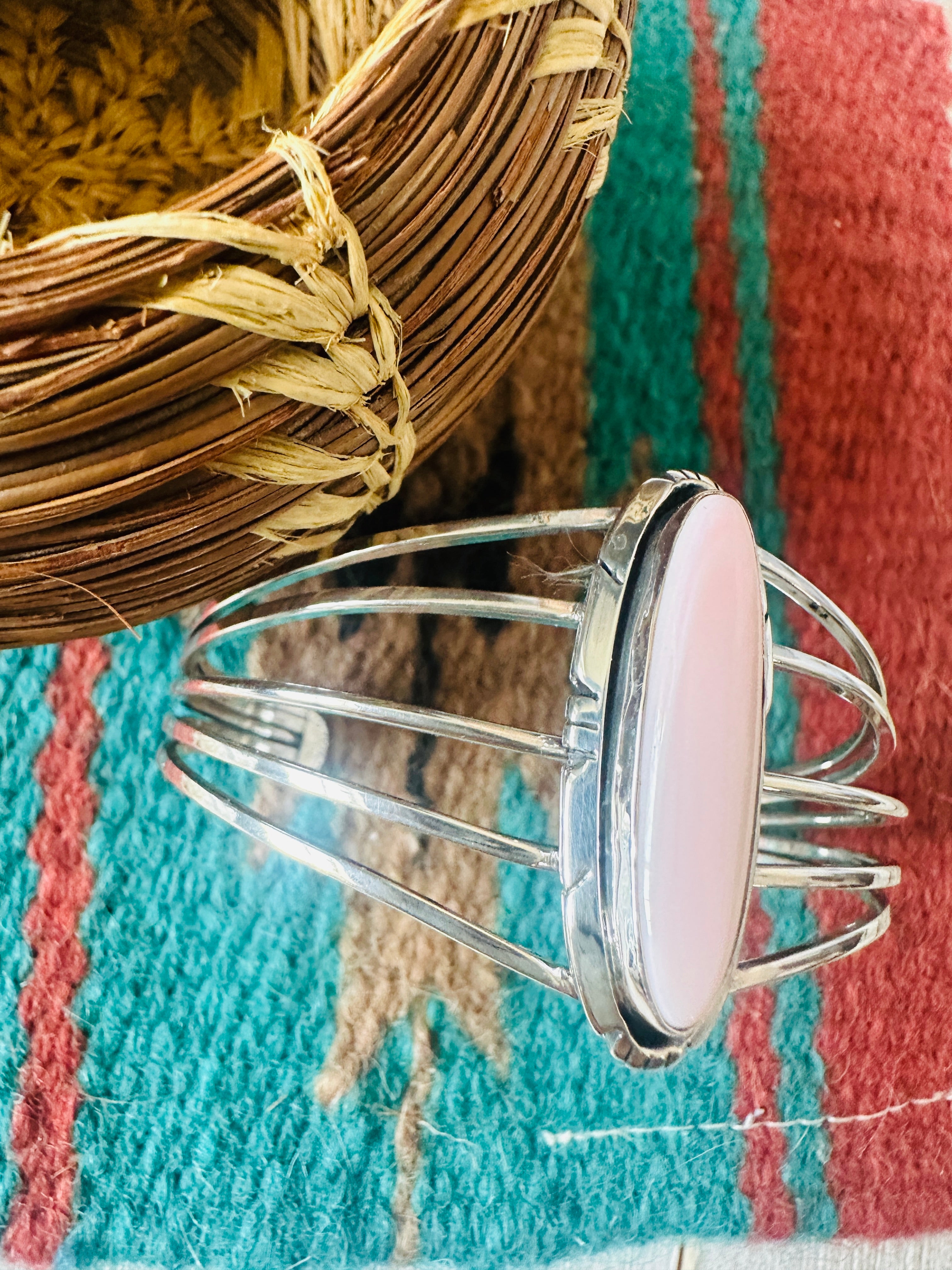 Navajo Queen Pink Conch & Sterling Silver Cuff Bracelet