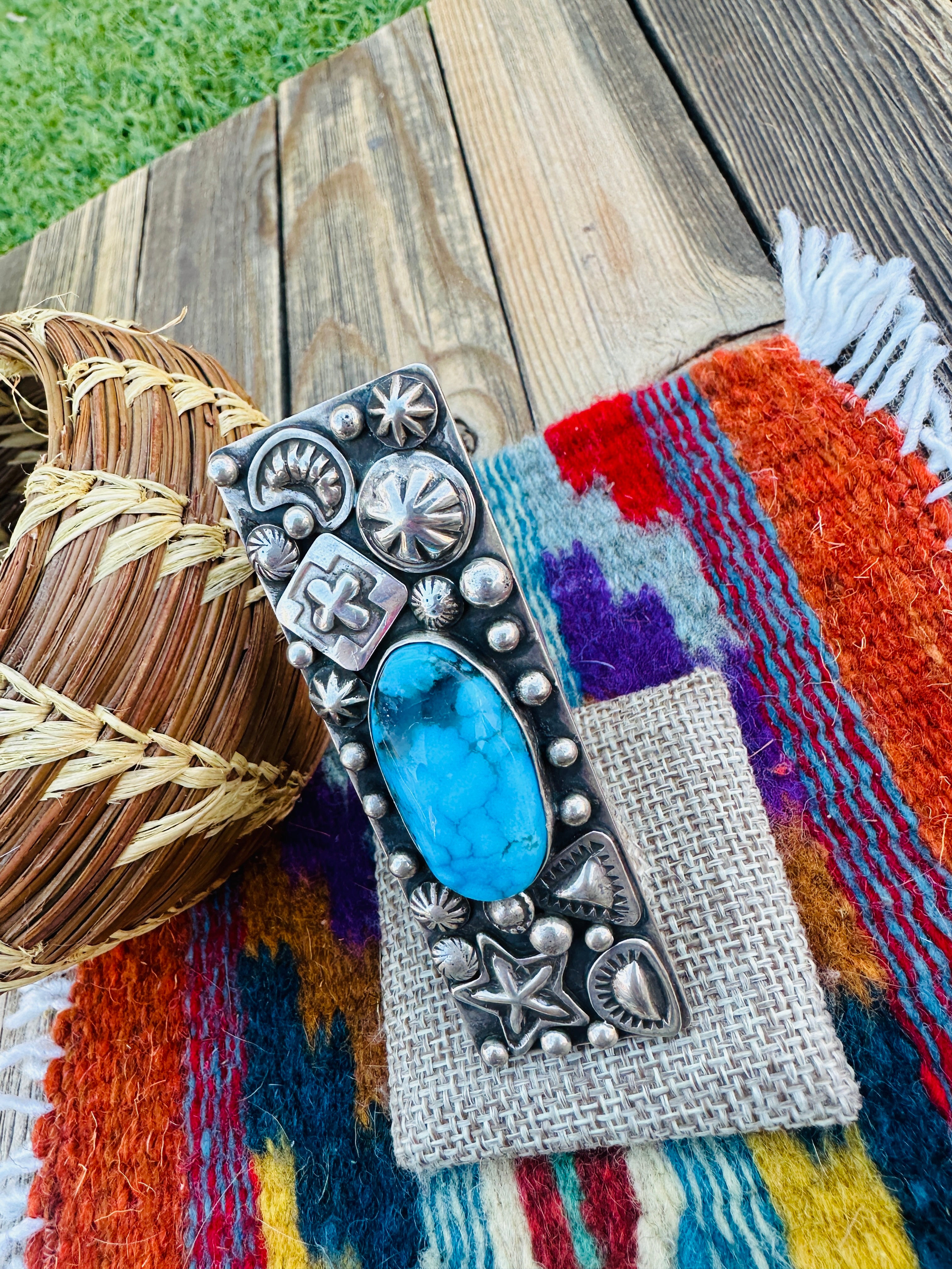 Handcrafted Turquoise & Sterling Silver Adjustable Ring by Dakota Willie