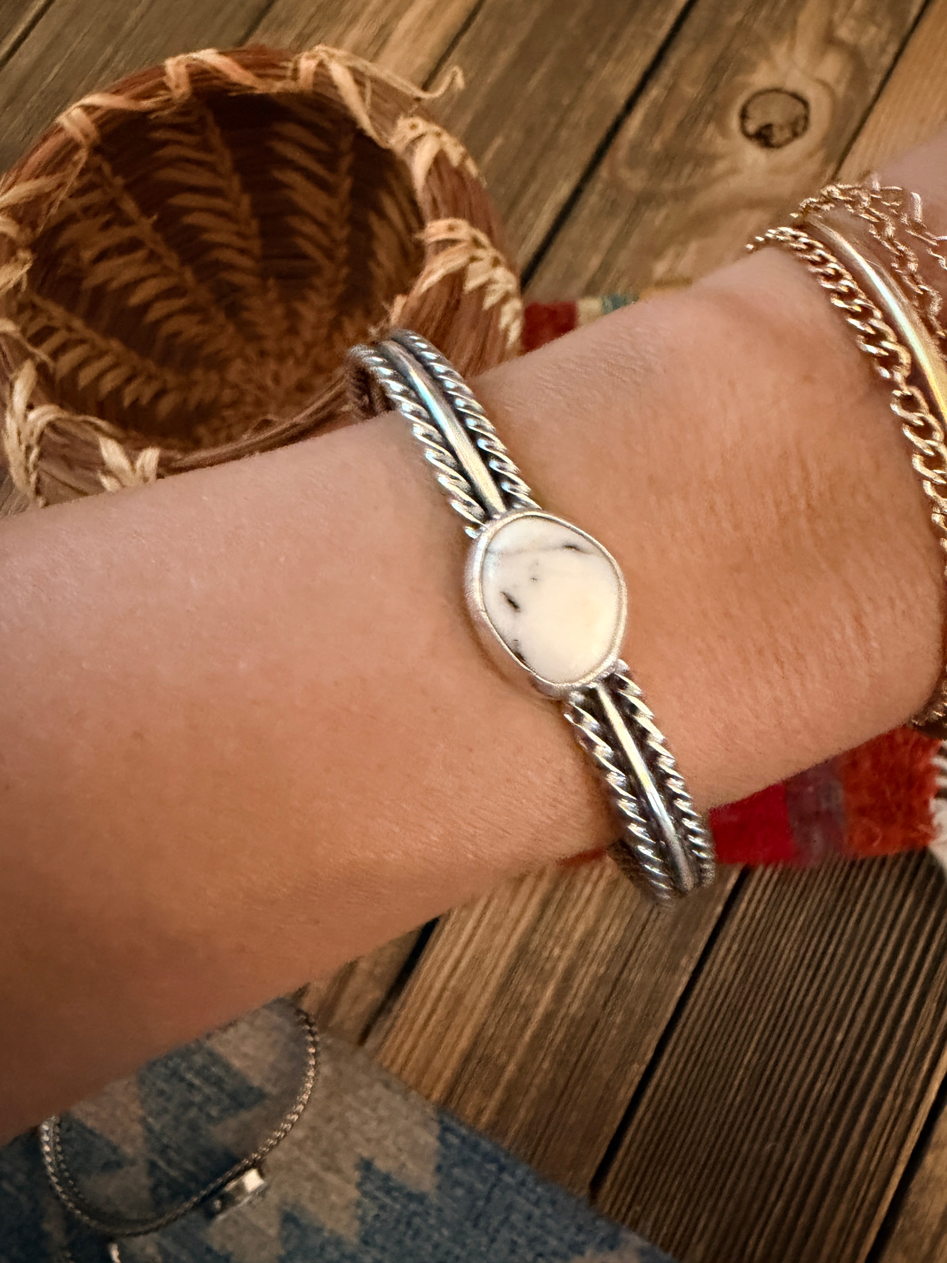 Handcrafted White Buffalo & Sterling Silver Cuff Bracelet