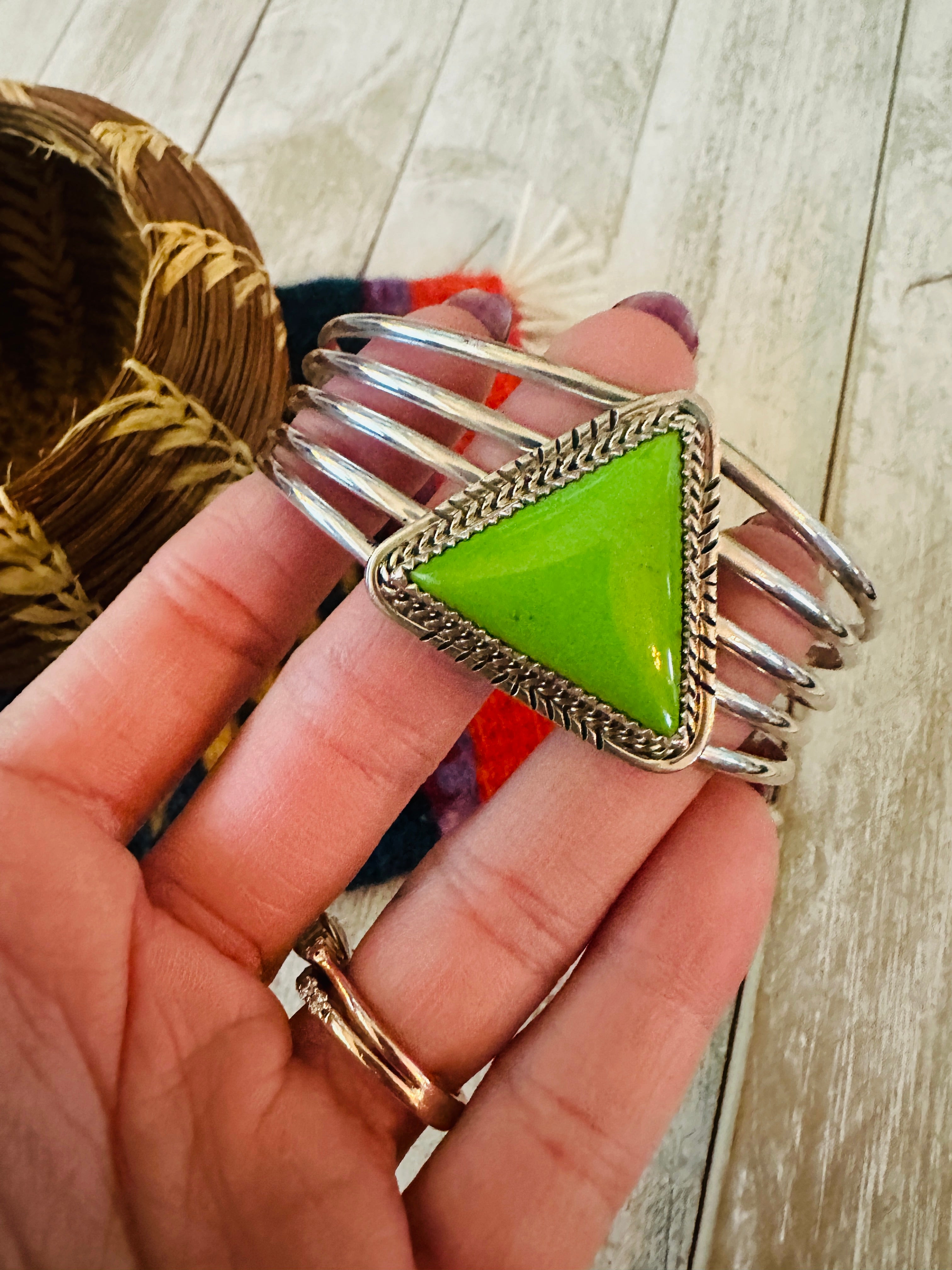 Navajo Gaspeite & Sterling Silver Cuff Bracelet