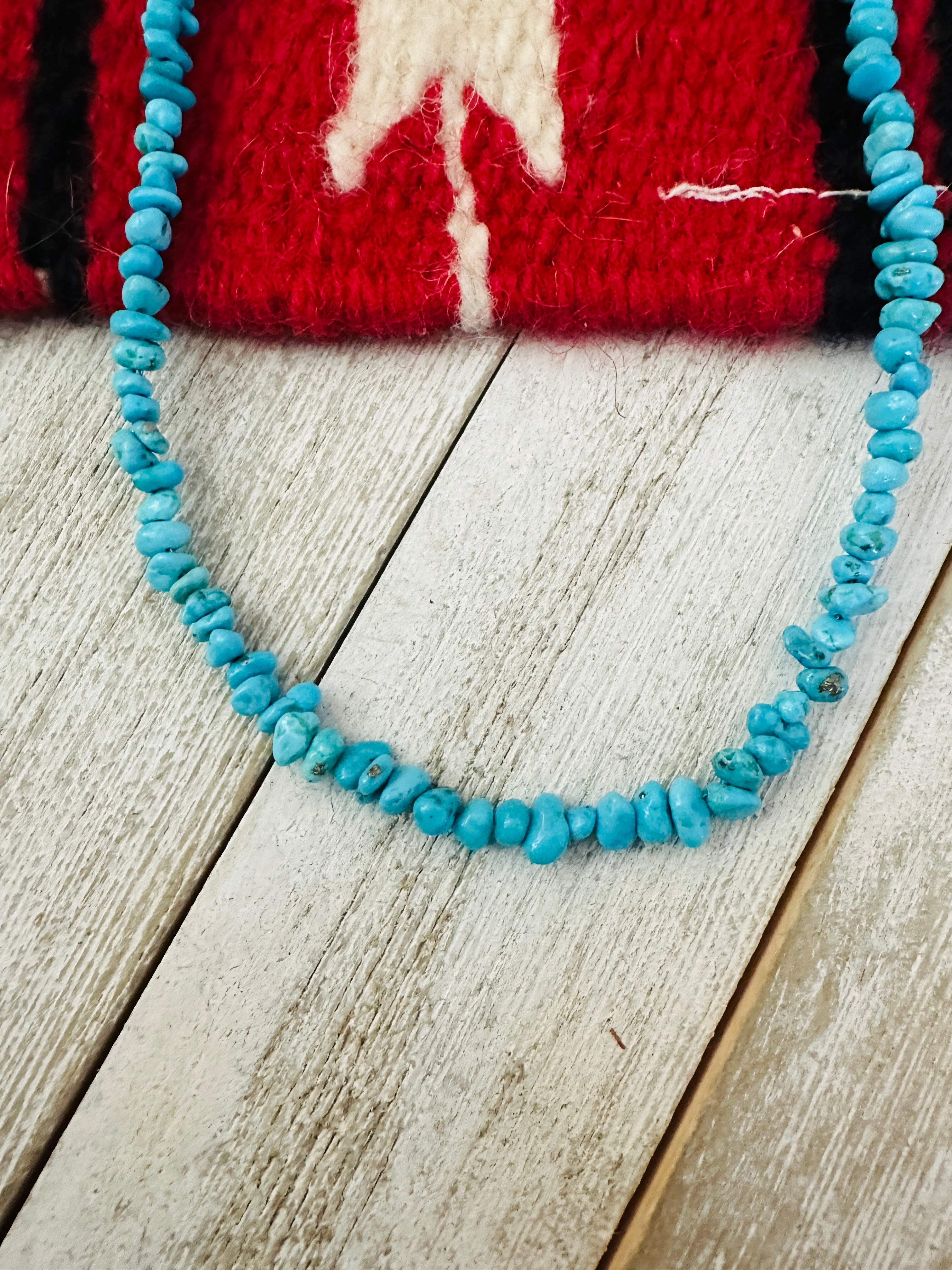 Navajo Turquoise & Sterling Silver 14” Beaded Necklace