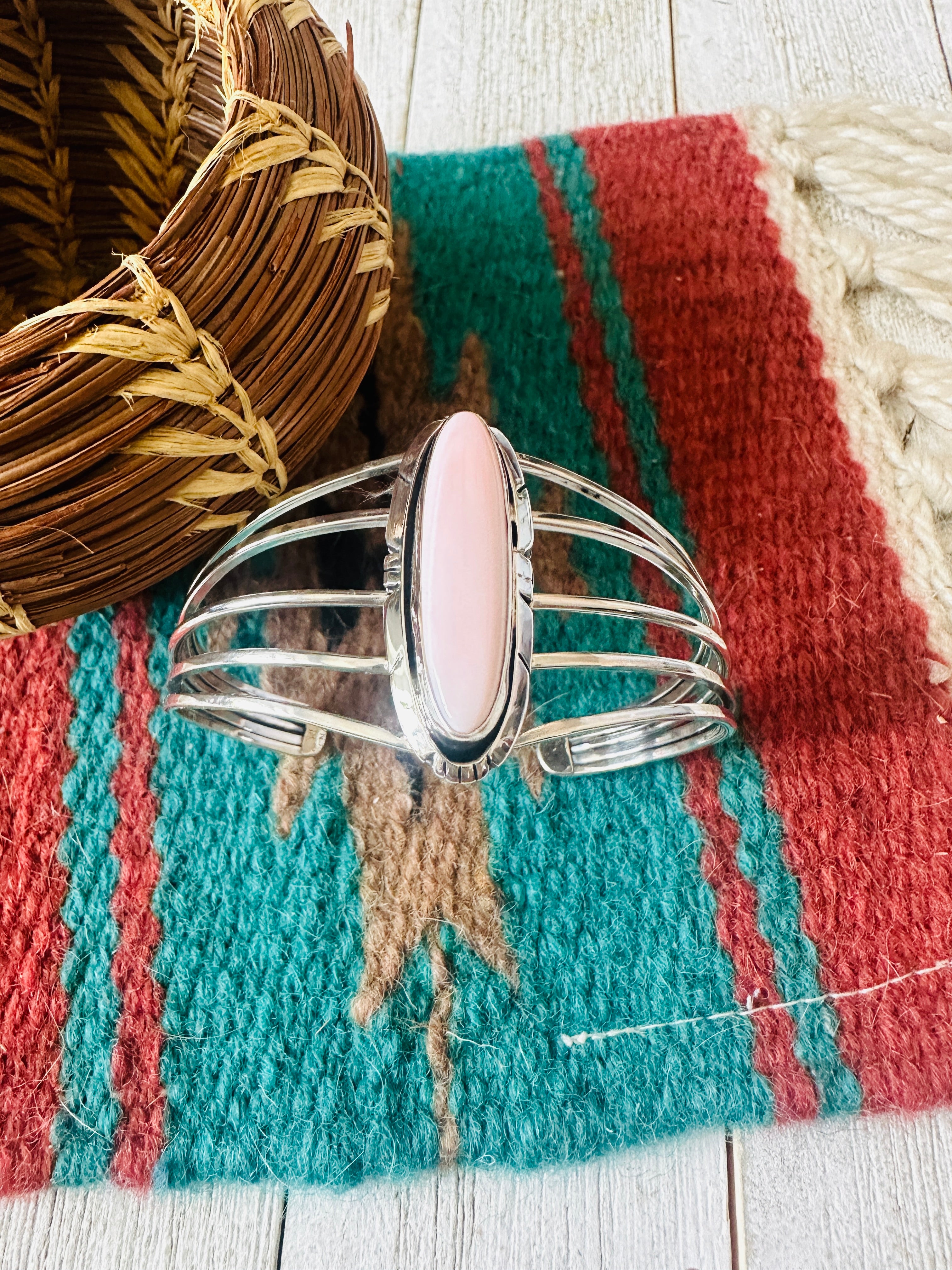 Navajo Queen Pink Conch & Sterling Silver Cuff Bracelet