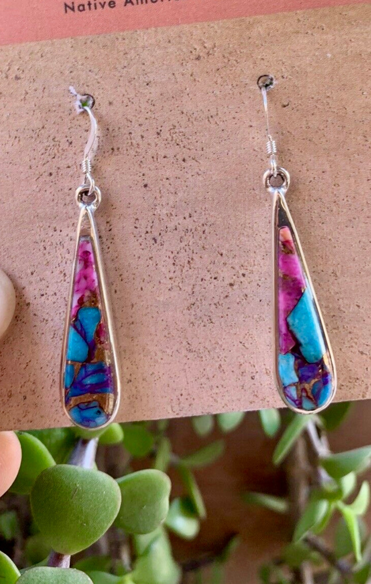 Navajo Pink Dream Mohave & Sterling Silver Rain Drop Dangle Earrings