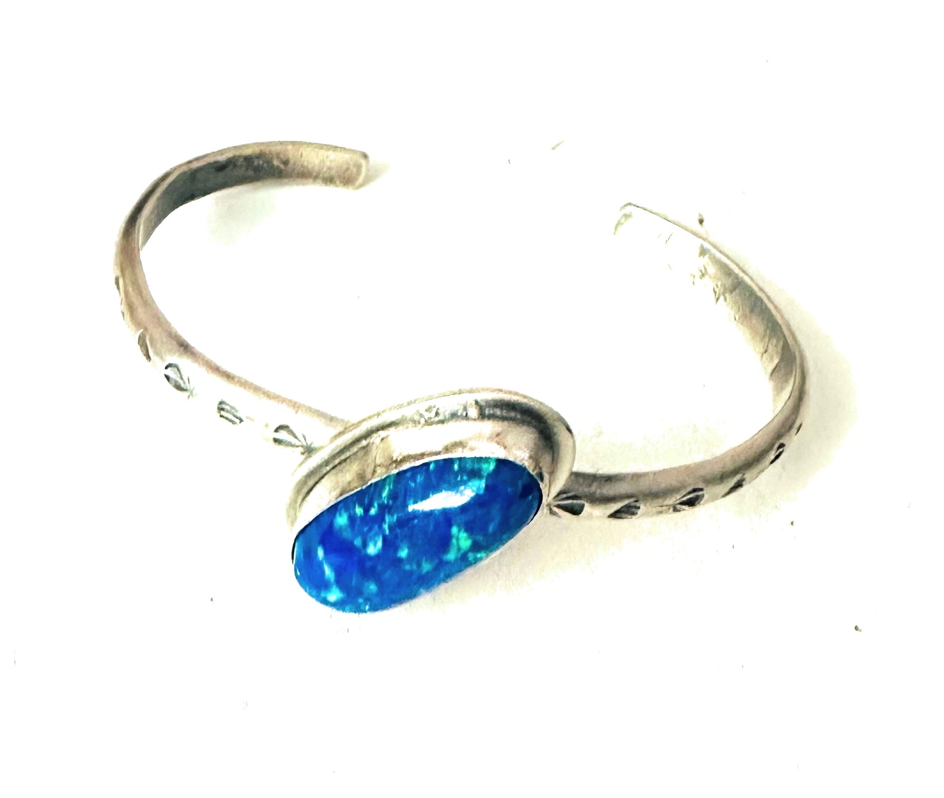 Navajo Blue Opal & Sterling Silver Cuff Bracelet