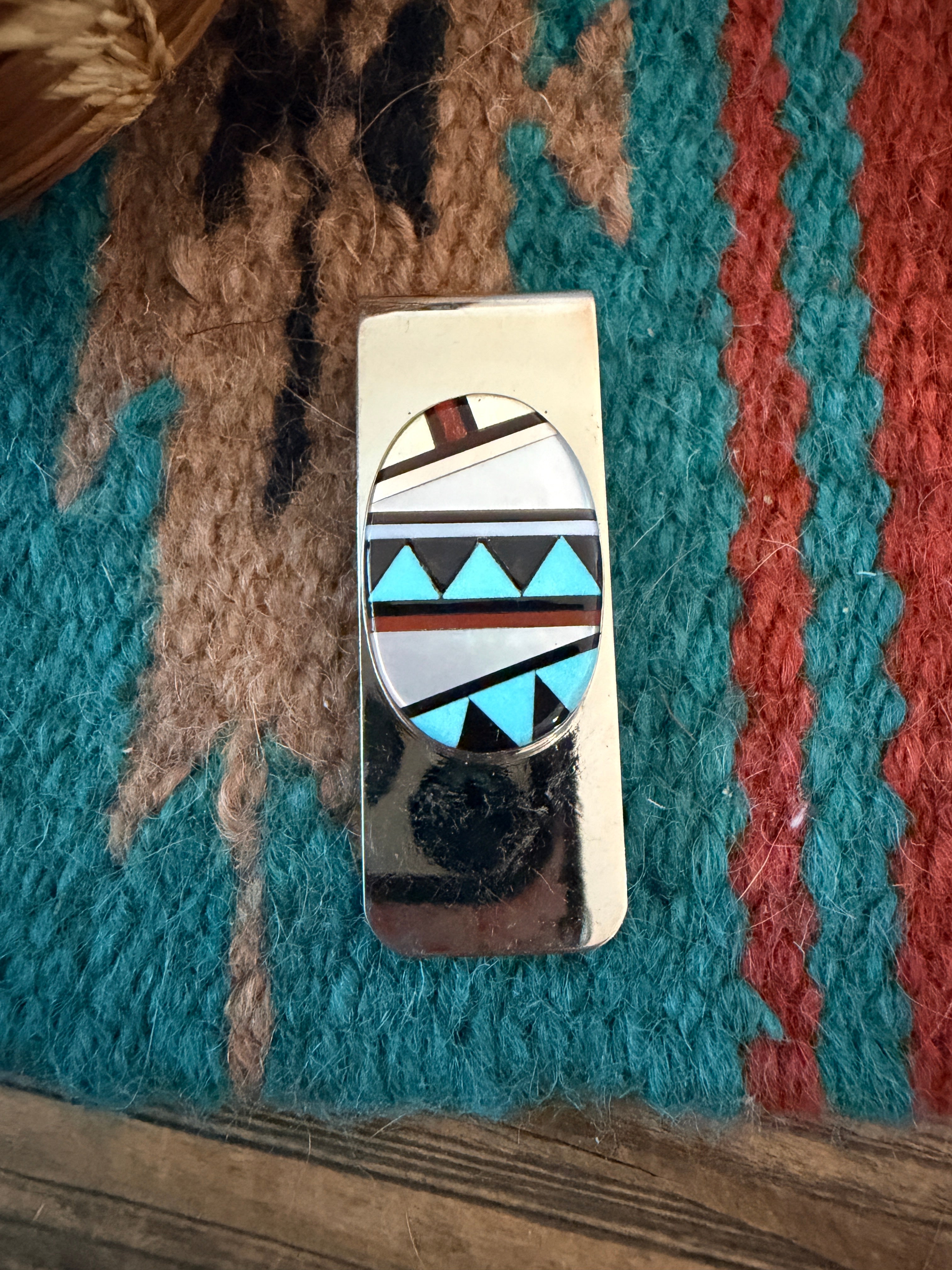 Handcrafted Multi Stone & Sterling Silver Inlay Money Clip
