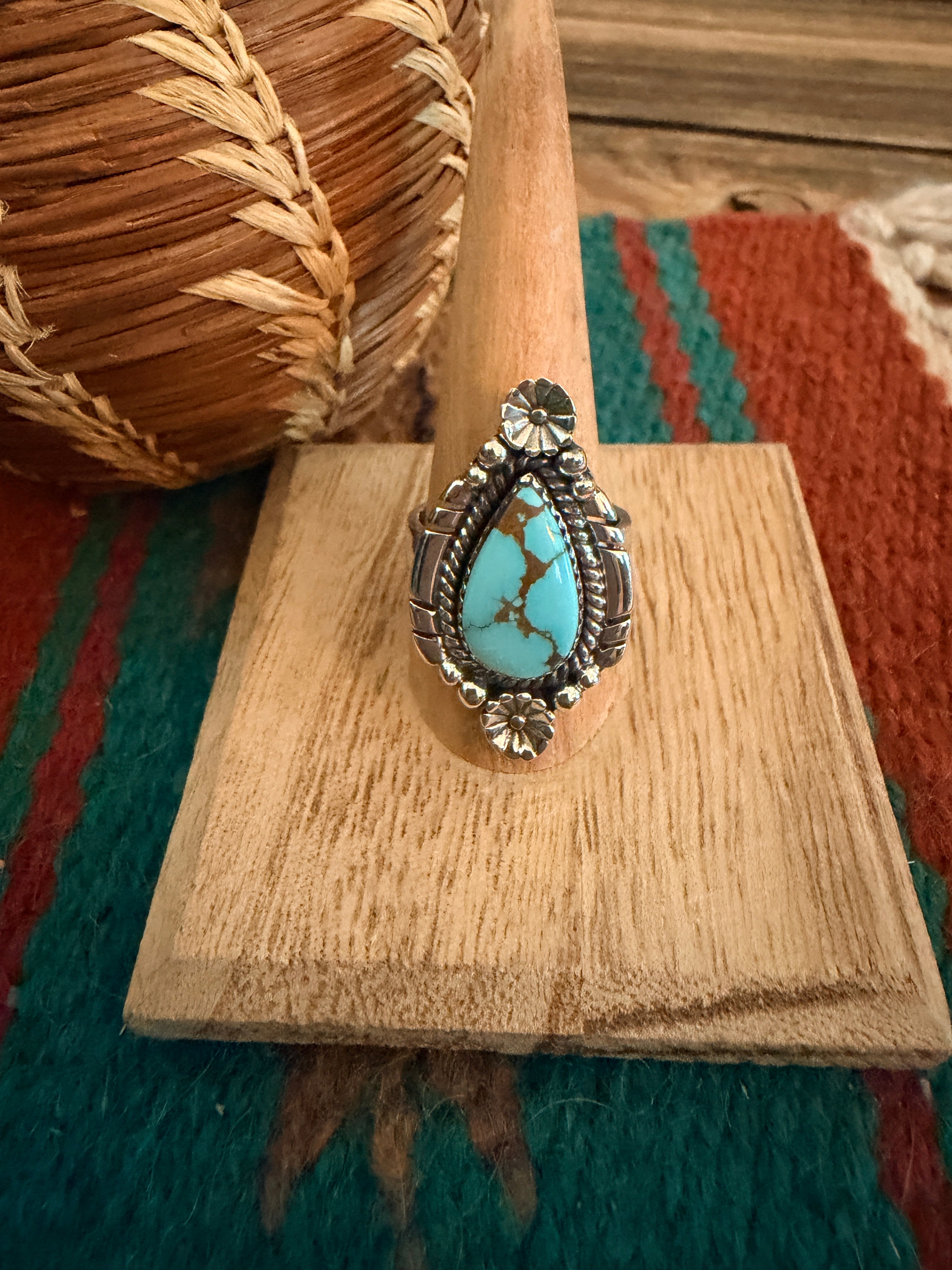 Handmade Sterling Silver Number 8 Turquoise Adjustable Ring Signed Nizhoni