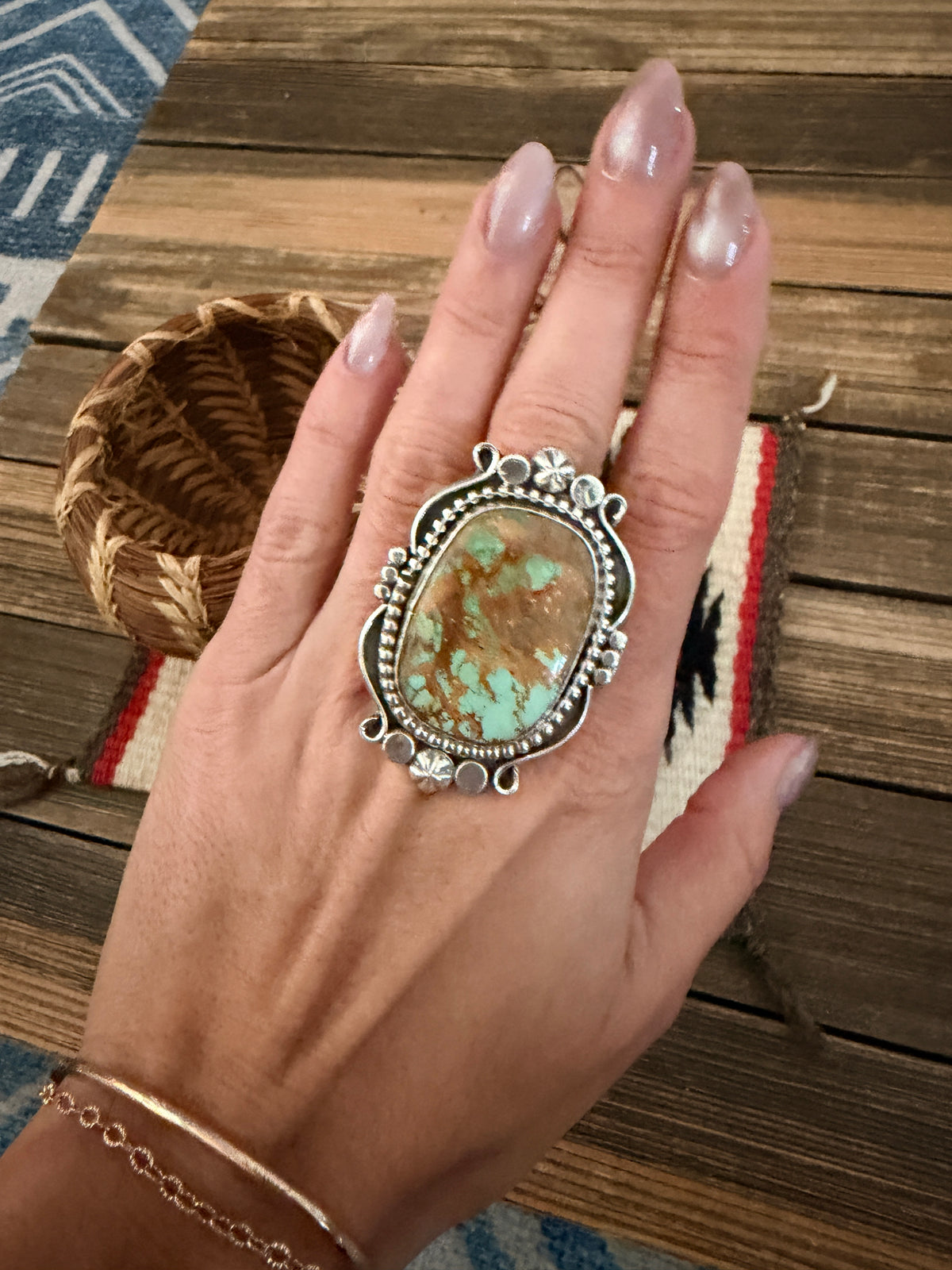 Handcrafted Royston Turquoise & Sterling Silver Ring 9.75 by Rosella Paxson