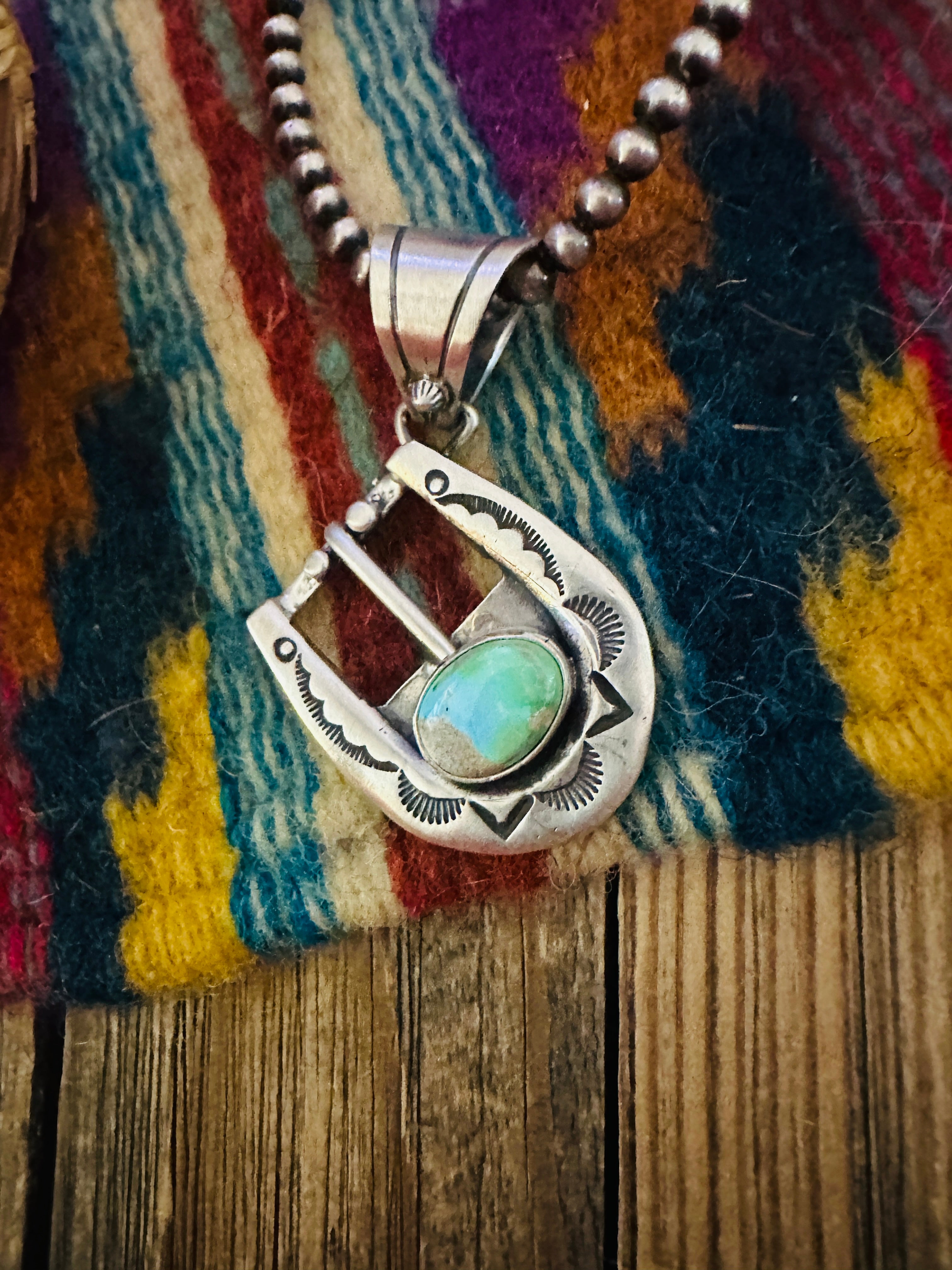 Handcrafted Sterling Silver & Turquoise Belt Buckle Pendant