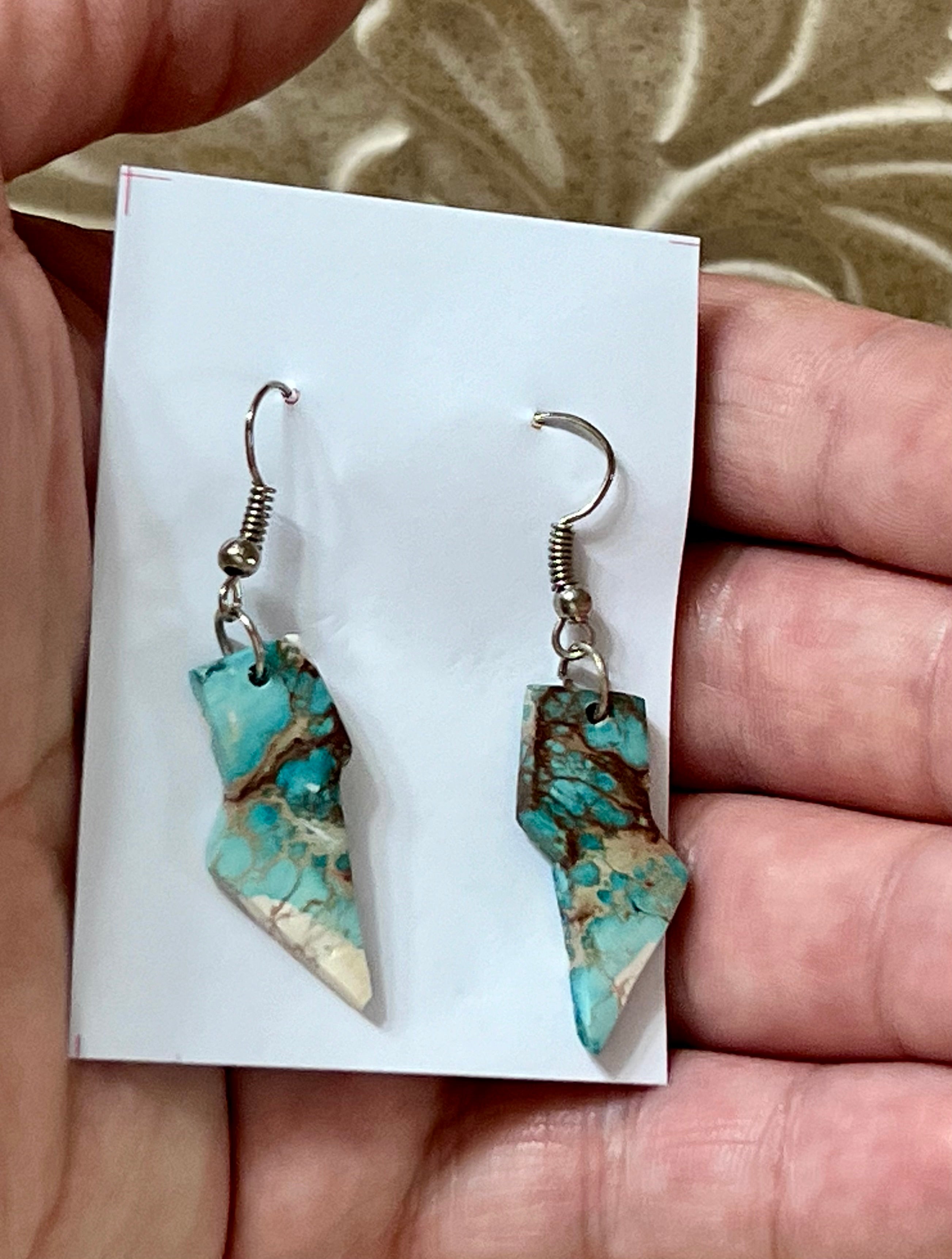 Turquoise Sterling Silver Lightning Bolt Slab Earrings