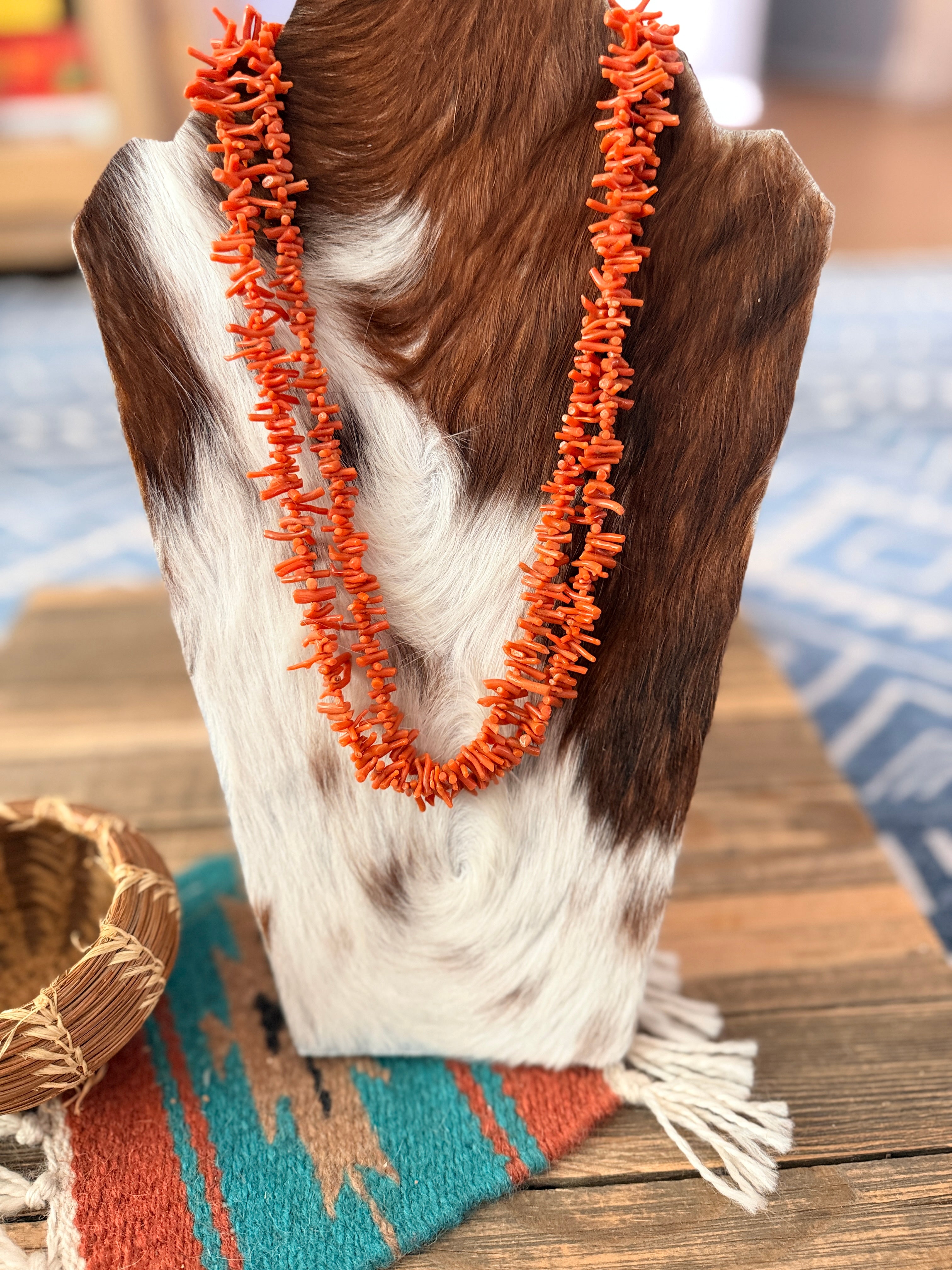 Old Pawn Handmade Red Branch Coral Beaded Necklace
