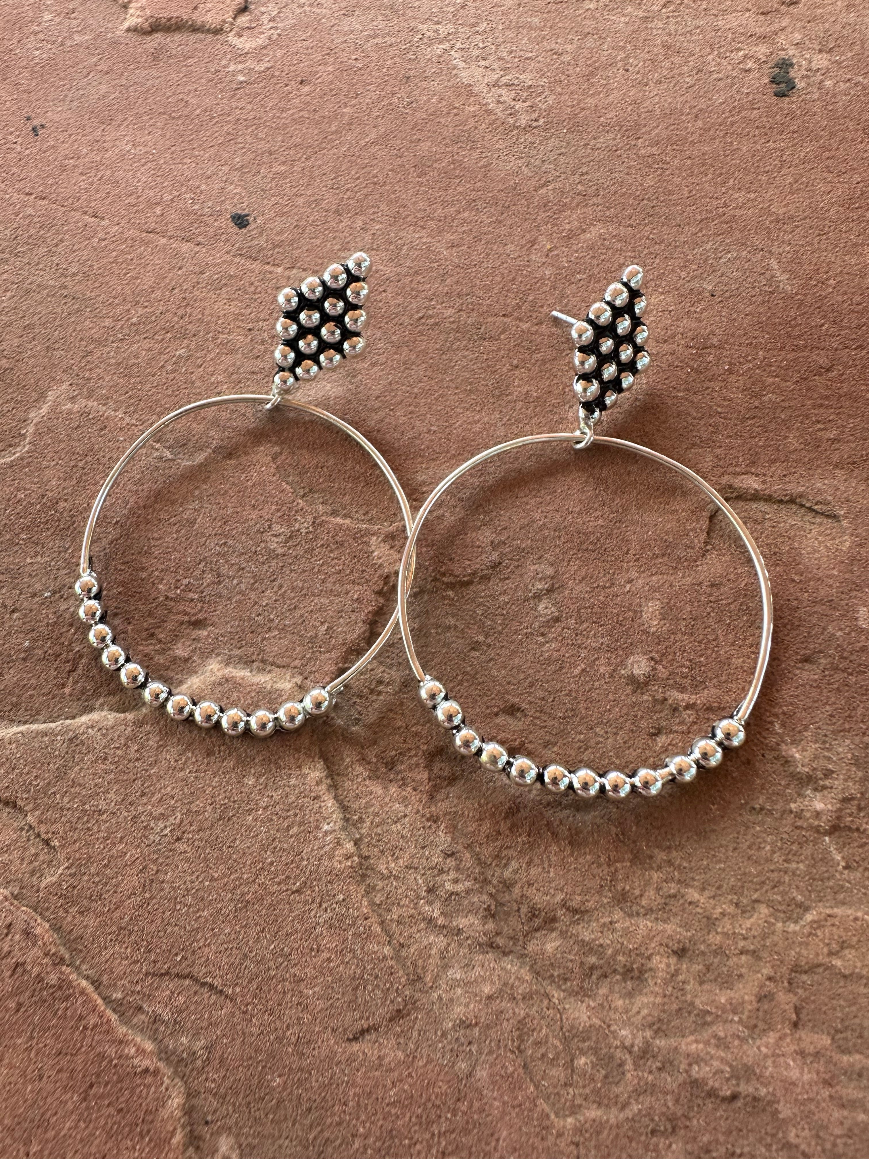 Handmade Sterling Silver Ball Hoop Post Earrings Signed Nizhoni