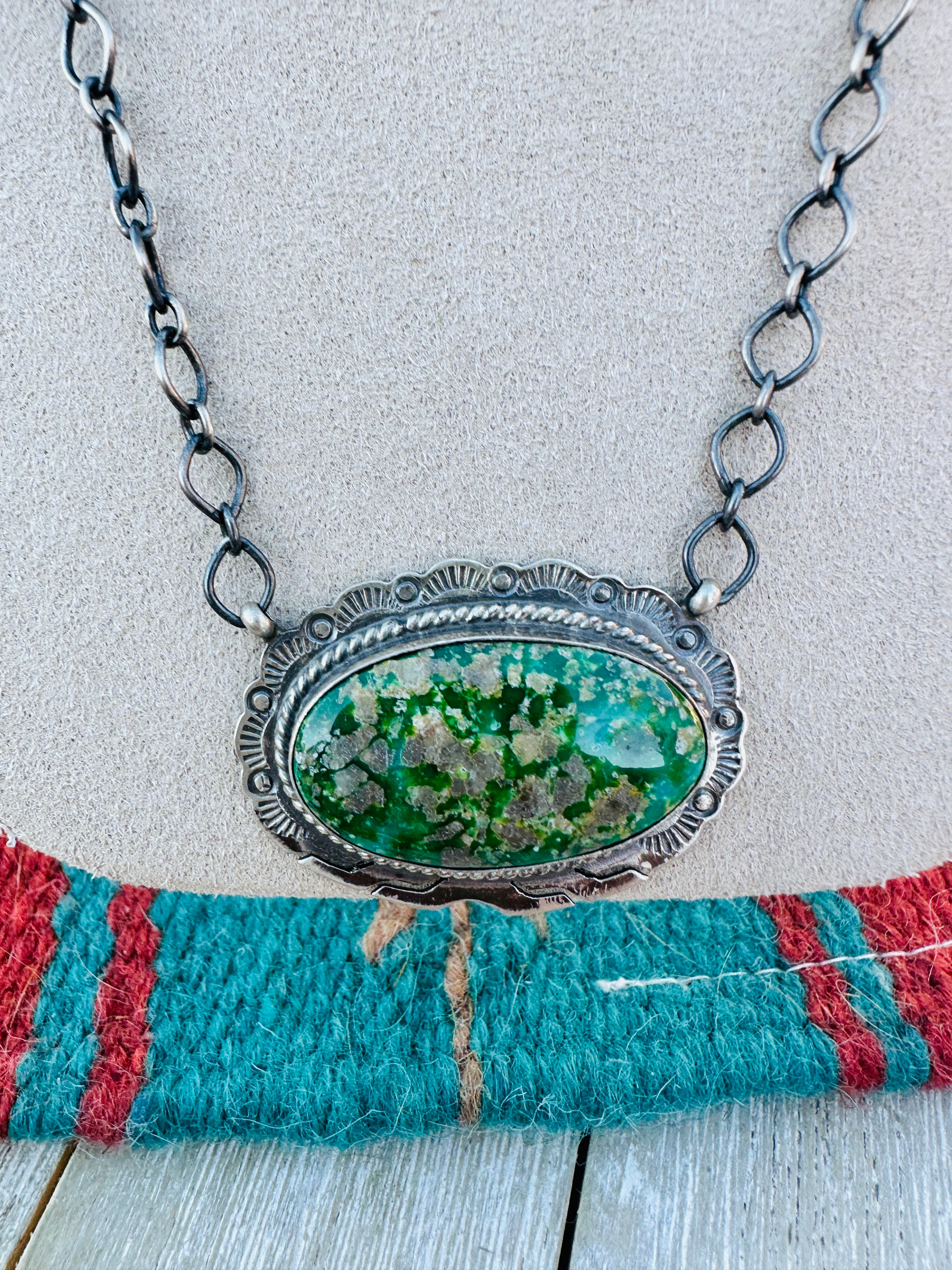 Handcrafted Sterling Silver 18” Link Chain & Turquoise Necklace