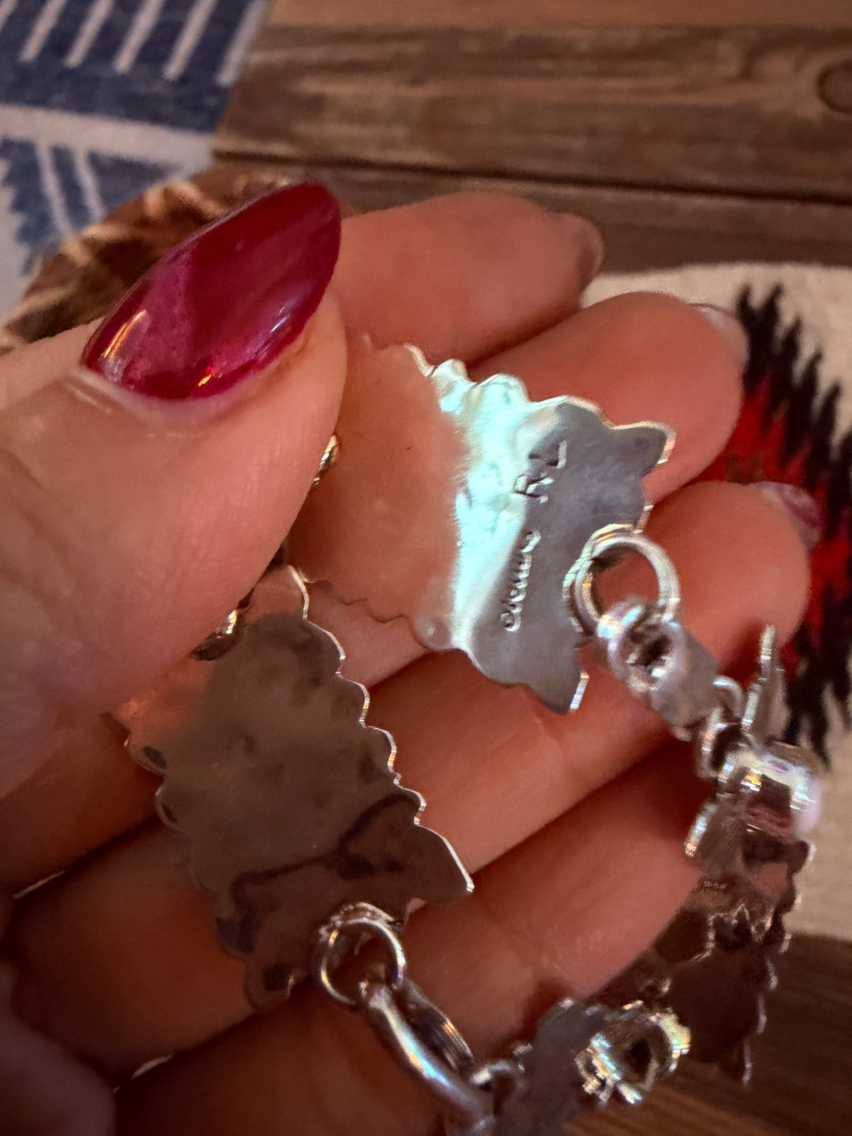 Handcrafted Sterling Silver & Mother of Pearl Link Bracelet by Rita Lee