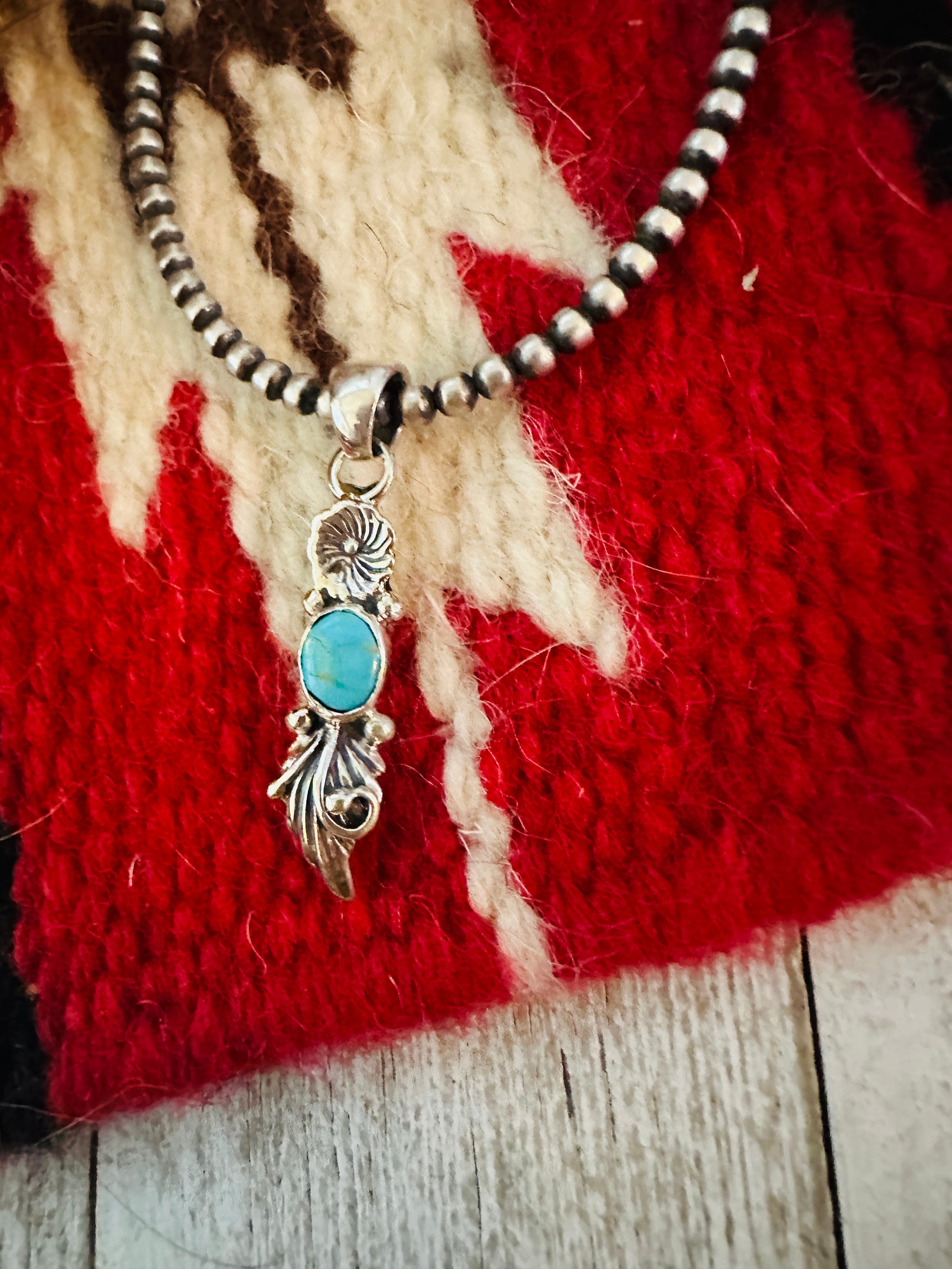 Navajo Turquoise & Sterling Silver Flower Pendant