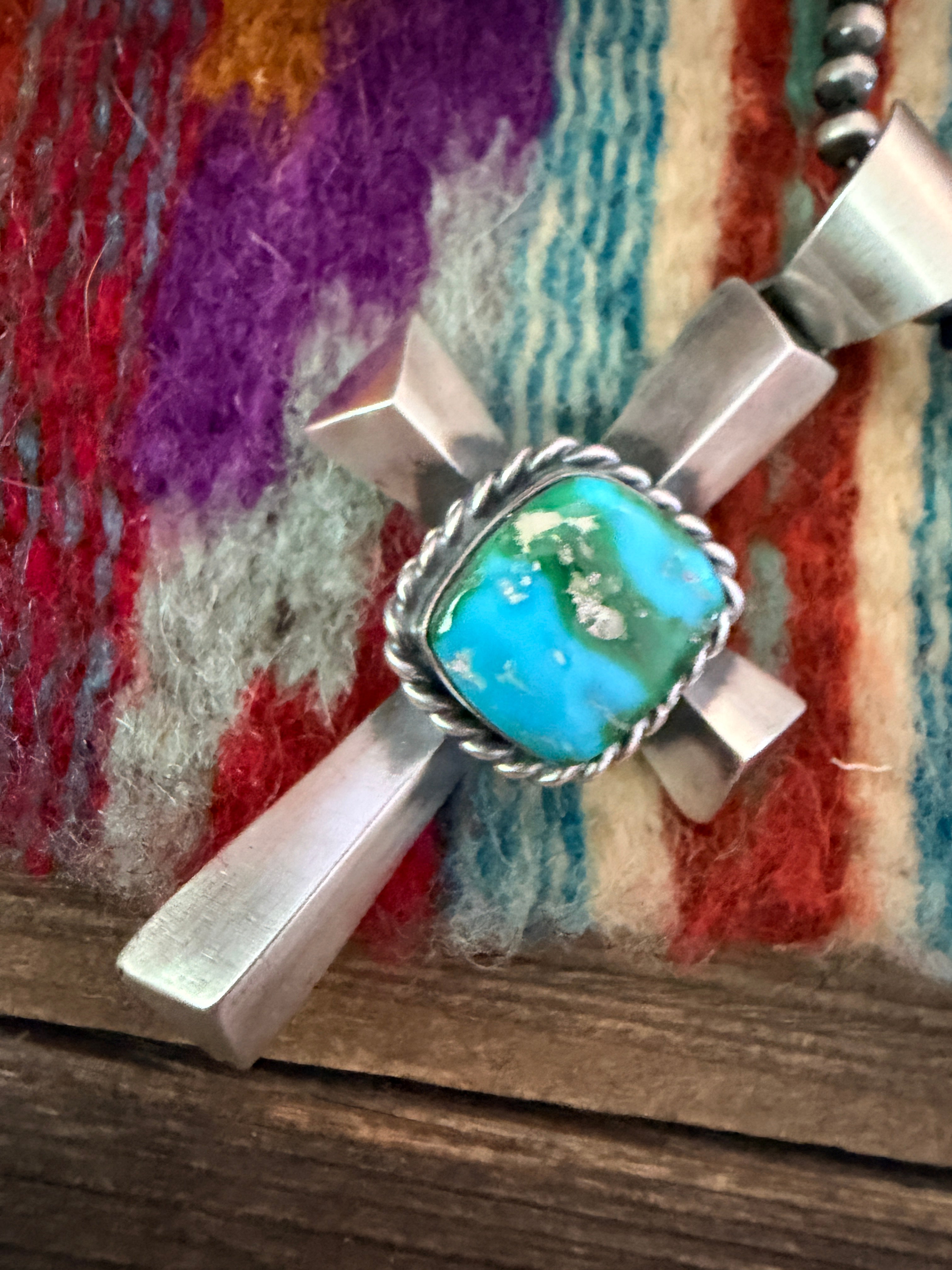 Handcrafted Turquoise & Sterling Silver Cross Pendant by Chimney Butte