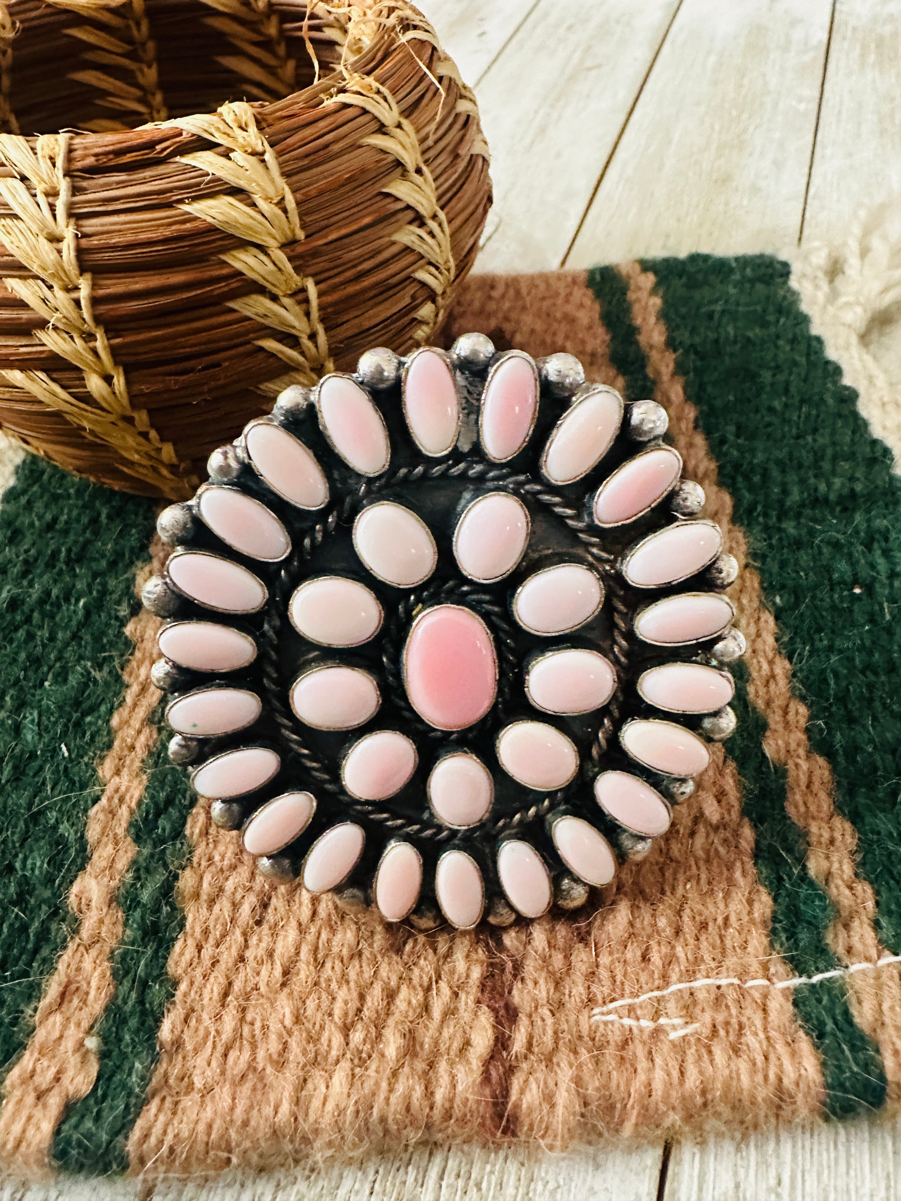 Handcrafted Sterling Silver & Queen Pink Conch Cluster Cuff Bracelet