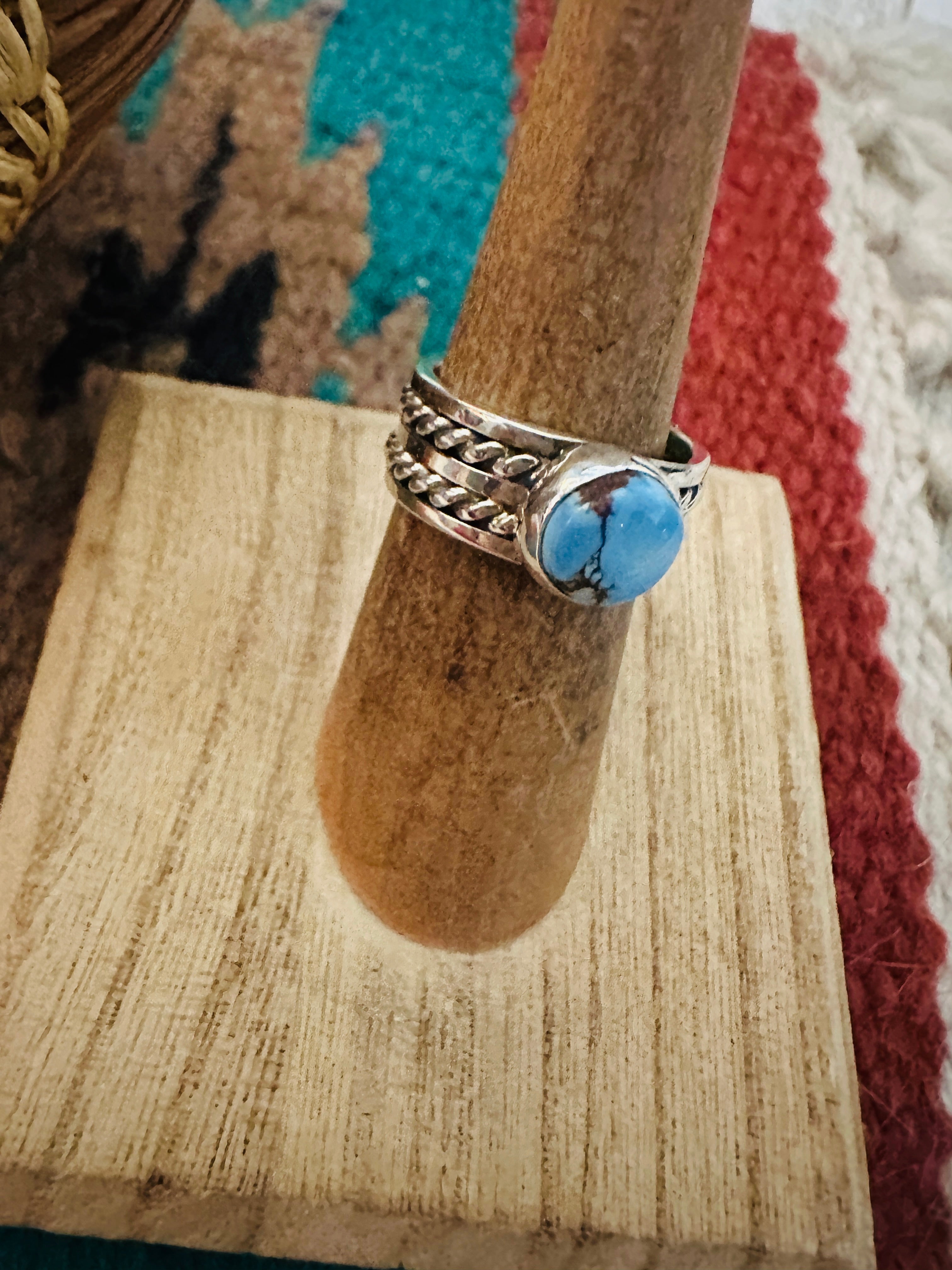 Navajo Golden Hills Turquoise & Sterling Silver Ring Size 5.75