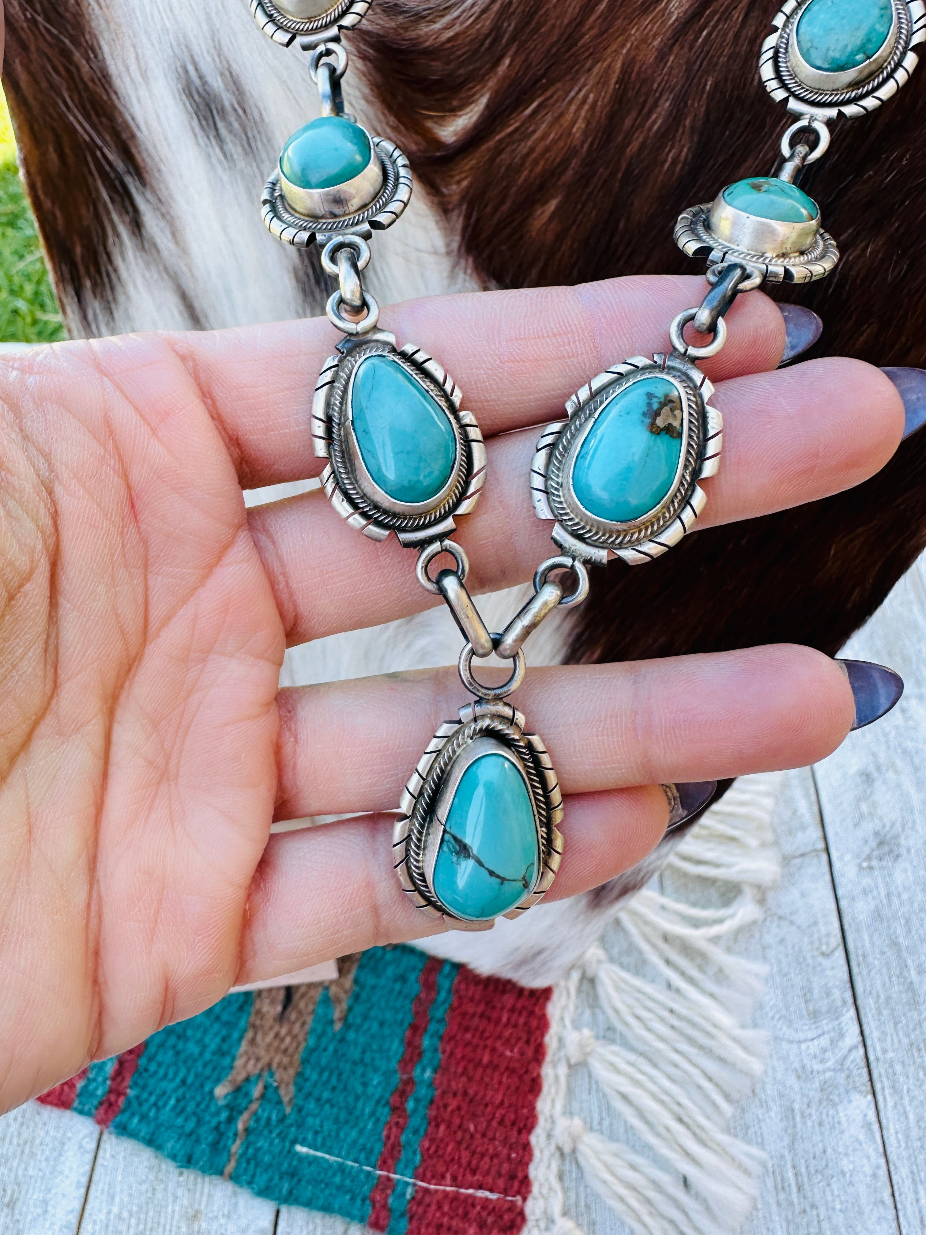 Handcrafted Turquoise & Sterling Silver Necklace and Earring Set