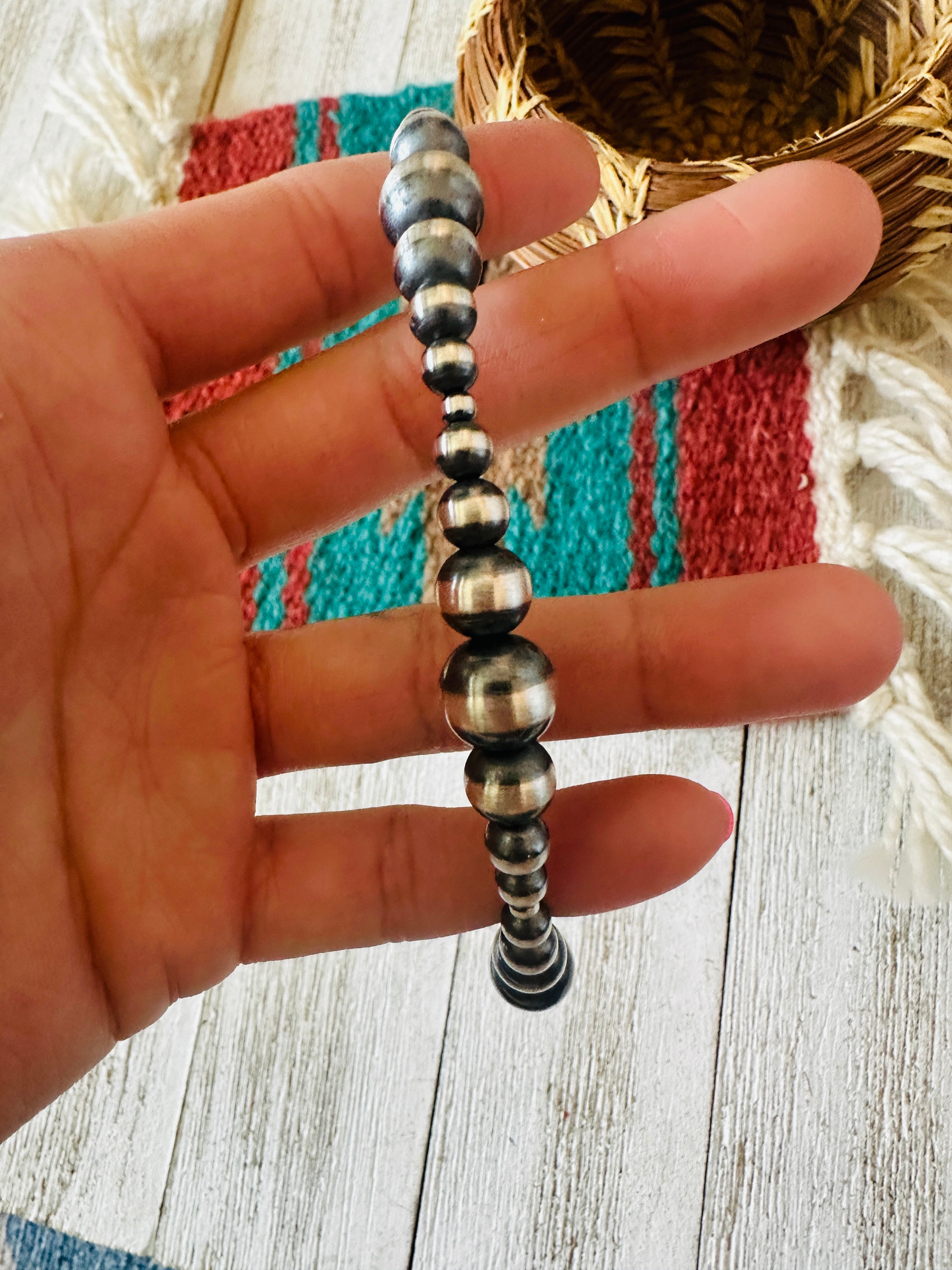 Navajo Sterling Silver Beaded Wrap Choker Necklace