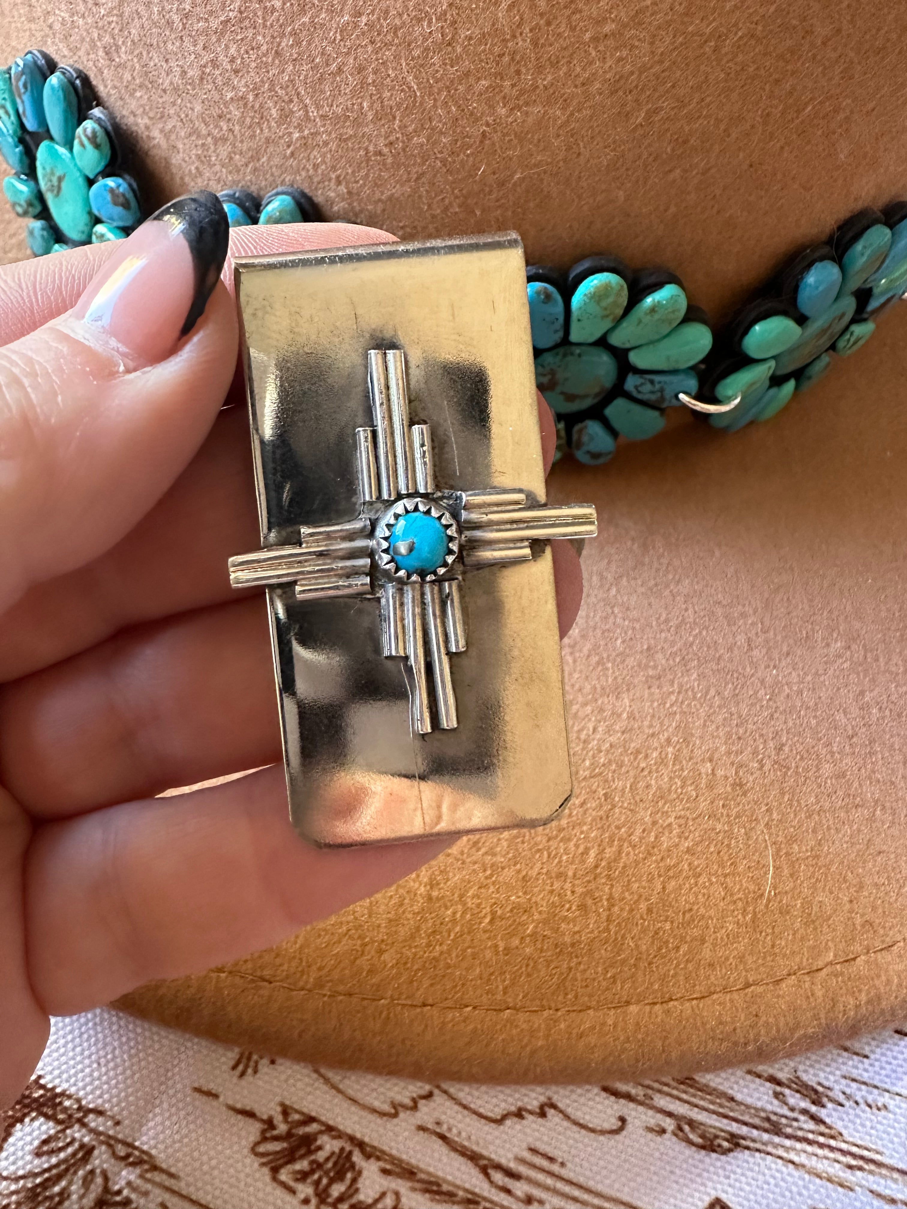 Navajo Turquoise & Sterling Silver Cross Money Clip