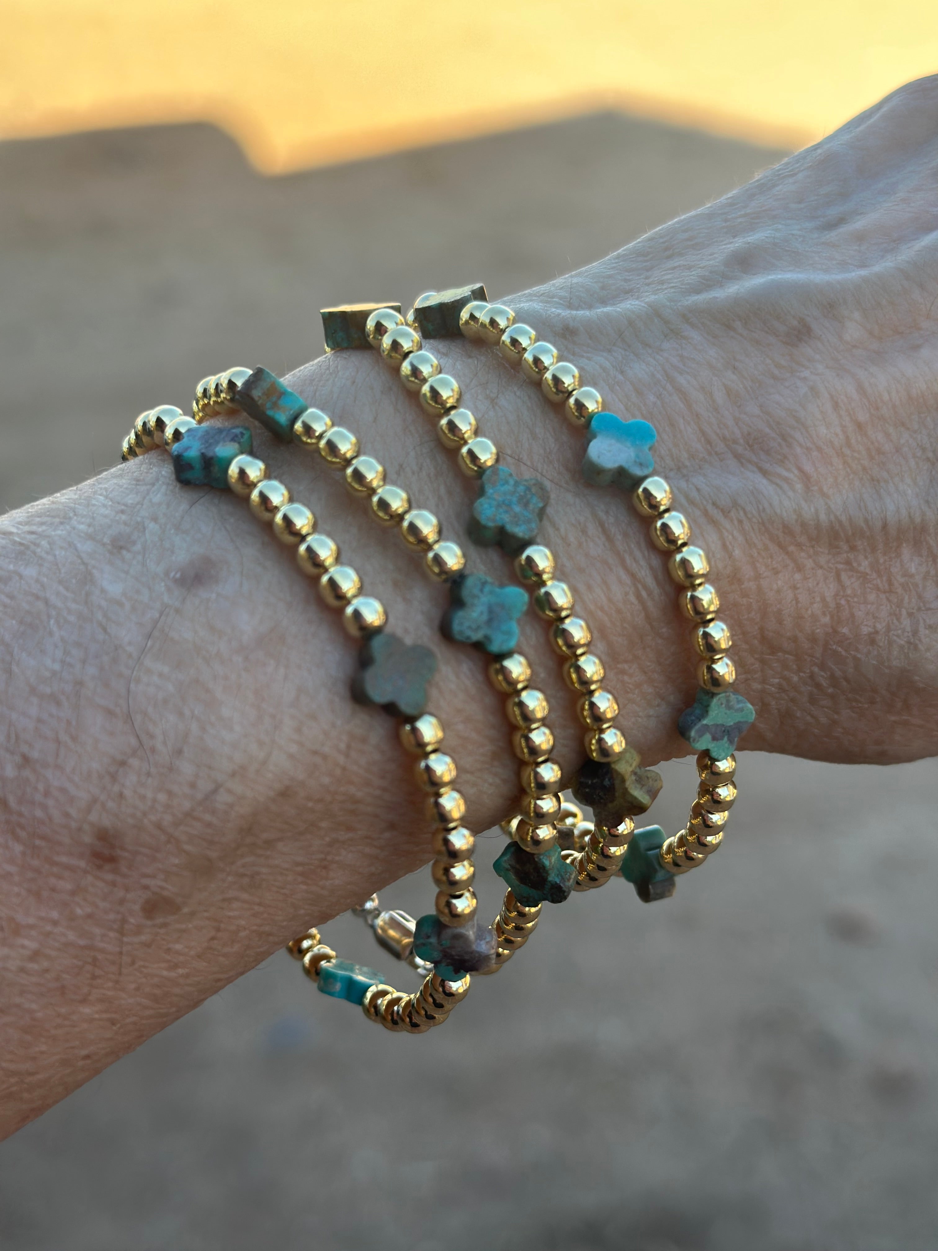 Cle’vara Turquoise, Gold & Sterling Silver Beaded Necklace and Bracelets