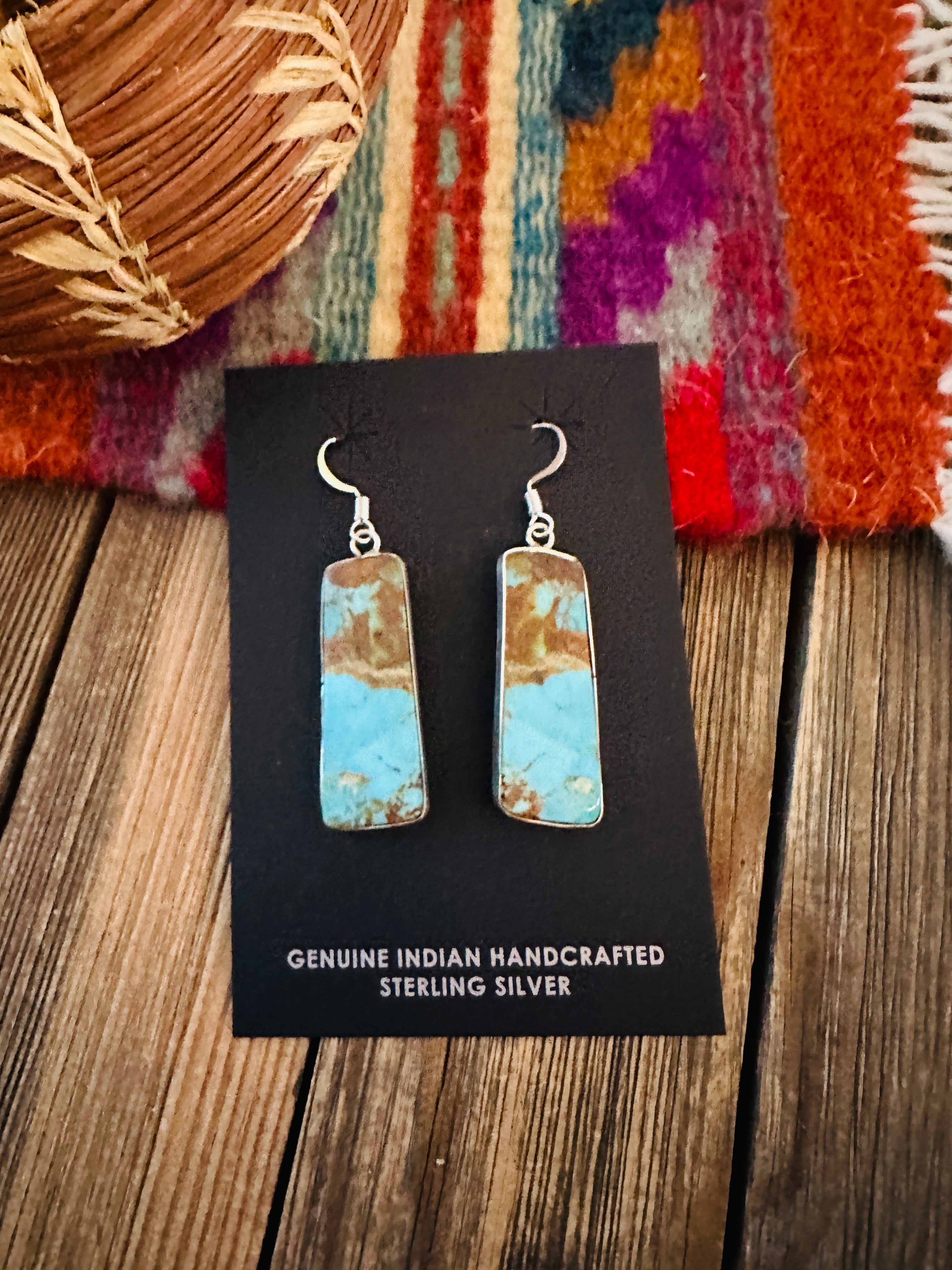 Handcrafted Turquoise & Sterling Silver Slab Dangle Earrings