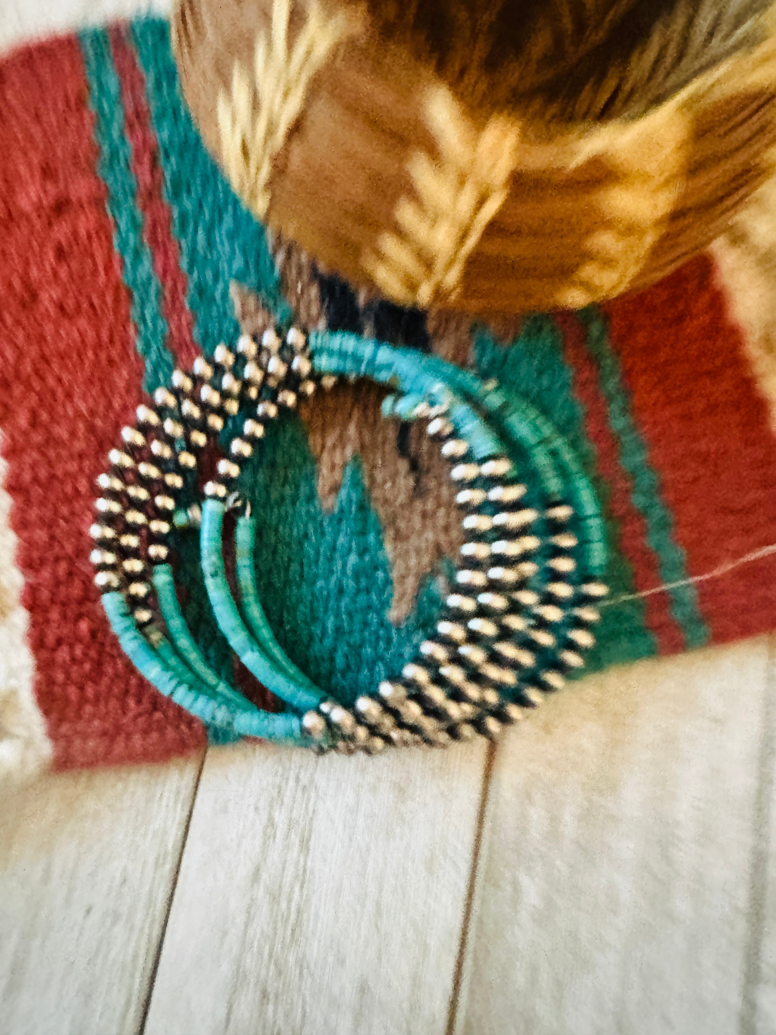 Navajo Turquoise & Sterling Silver Beaded Wrap Bracelet