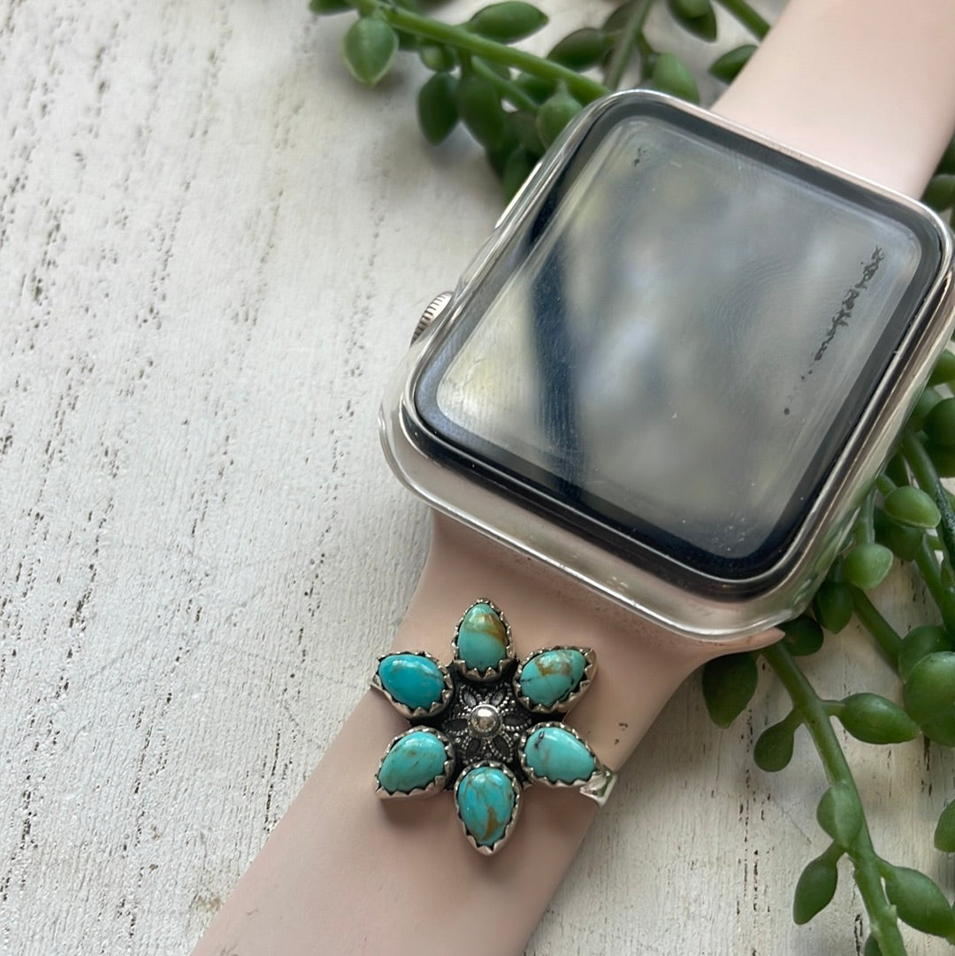 Nizhoni Turquoise & Sterling Silver Handmade Watch Charms pointy petals