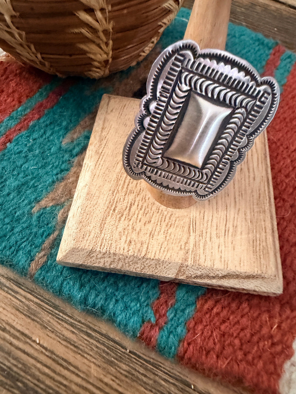 Handcrafted Sterling Silver Adjustable Concho Ring by Leander Tahe