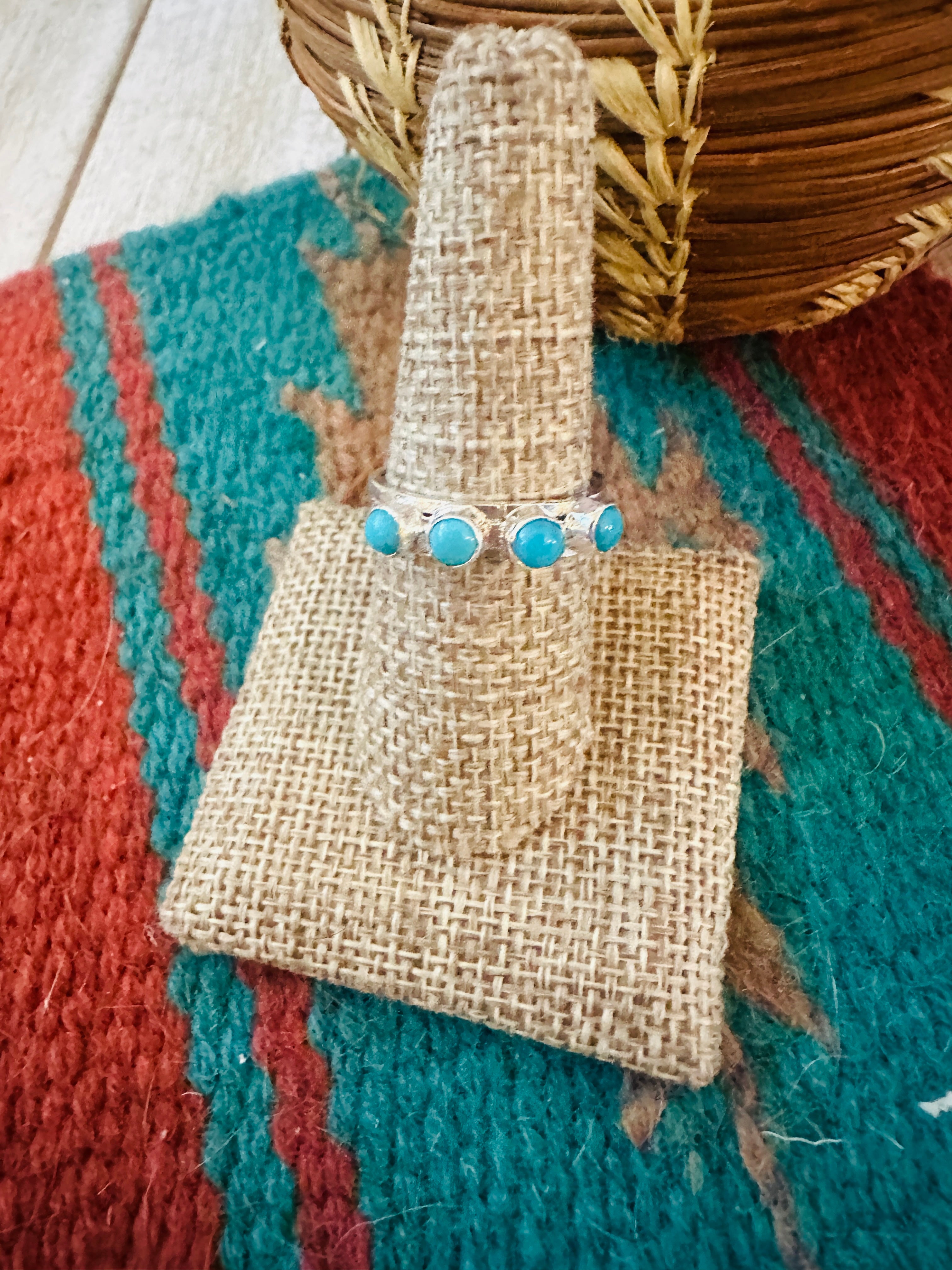 Handcrafted Turquoise & Sterling Silver Band Ring Size 8.5