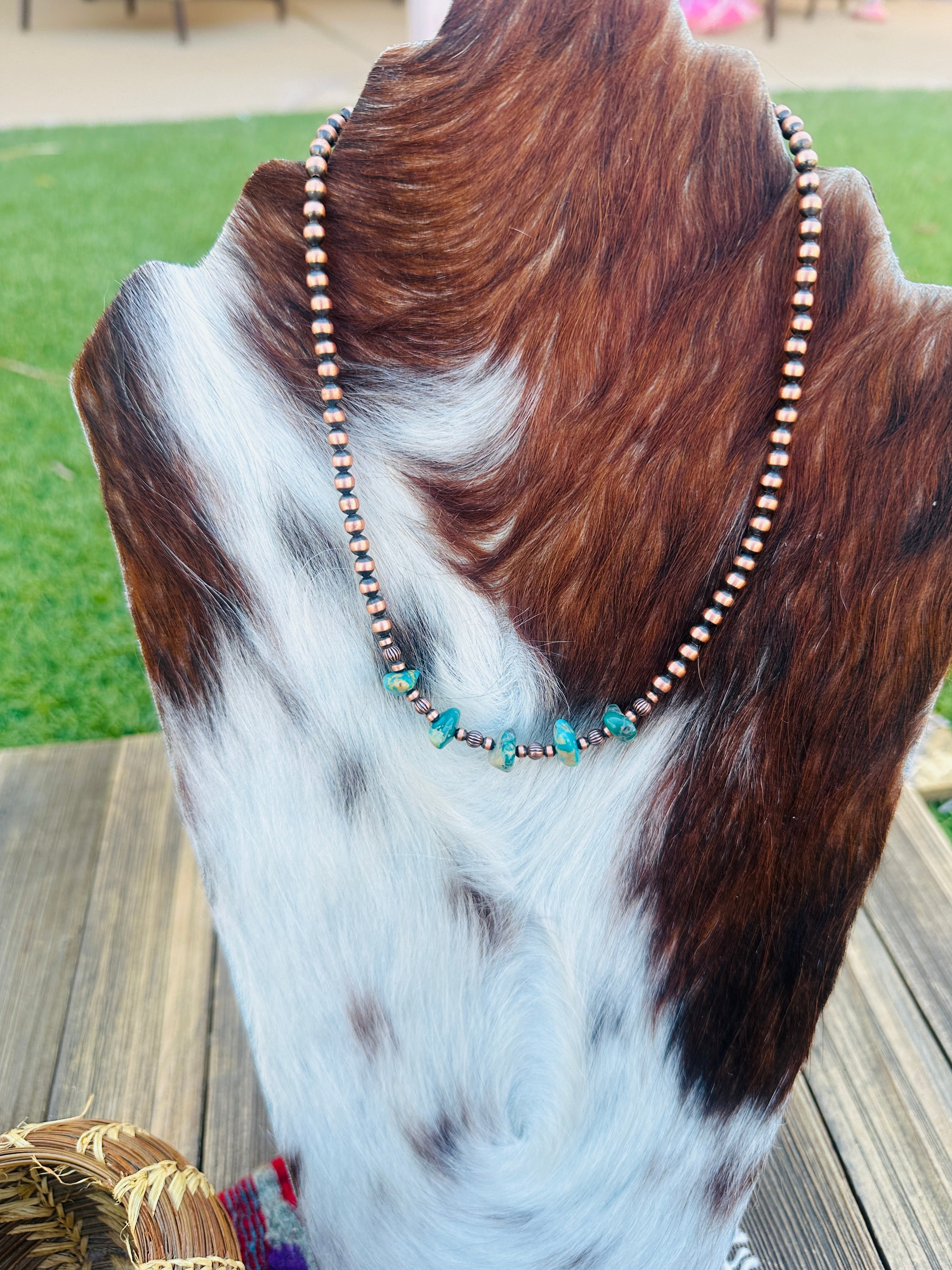 Handcrafted Turquoise & Copper 14” Beaded Necklace