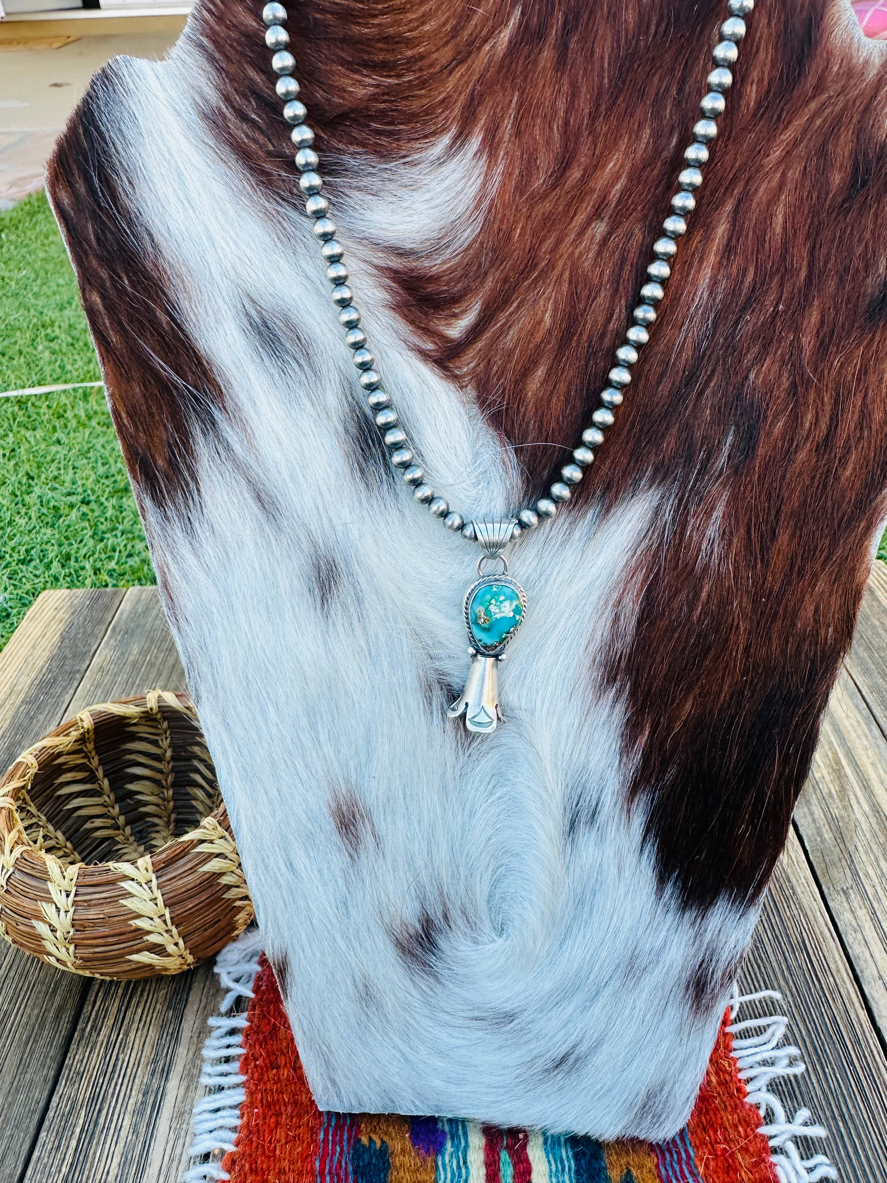 Handcrafted Turquoise & Sterling Silver Beaded Blossom Necklace