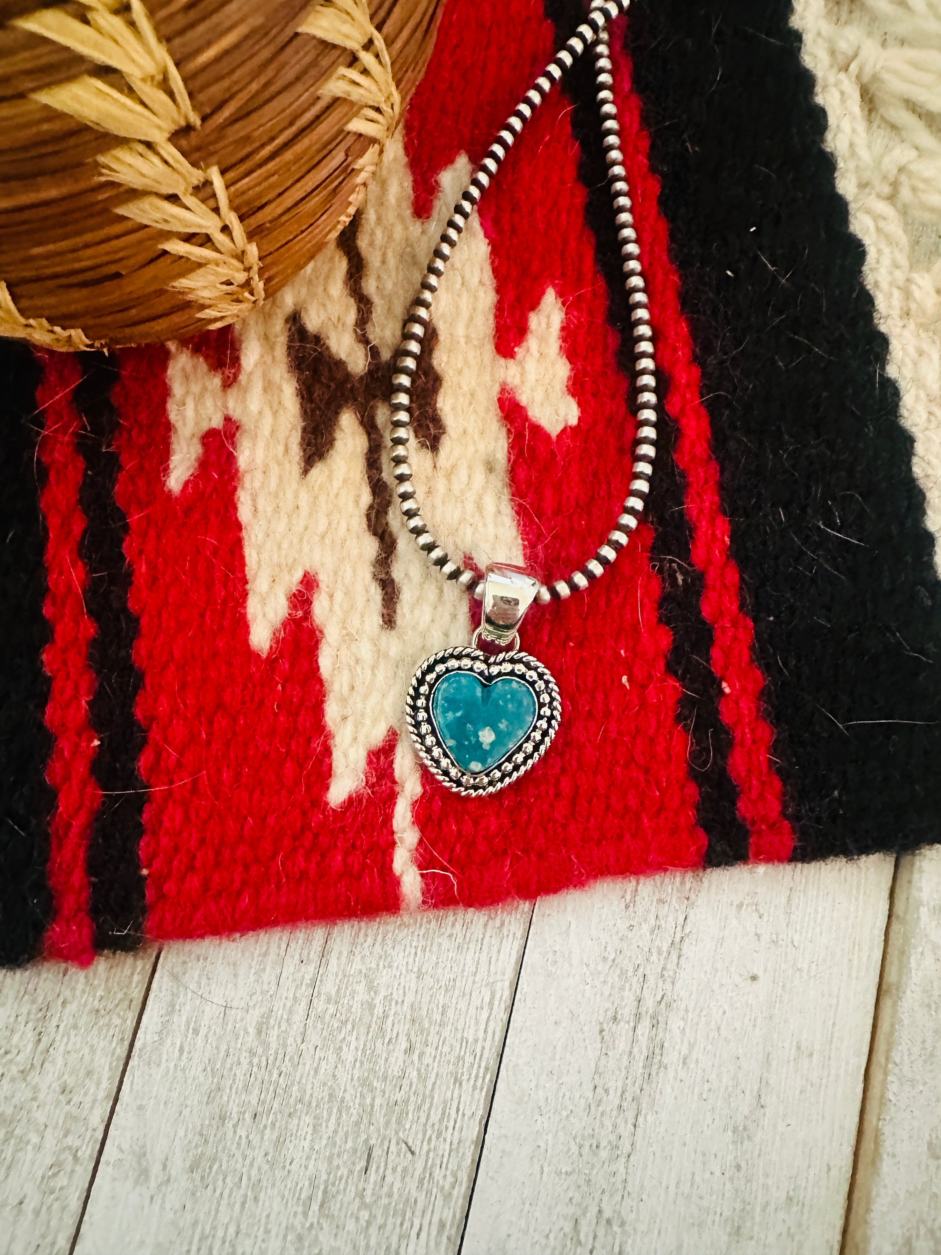 Navajo Turquoise & Sterling Silver Heart Pendant