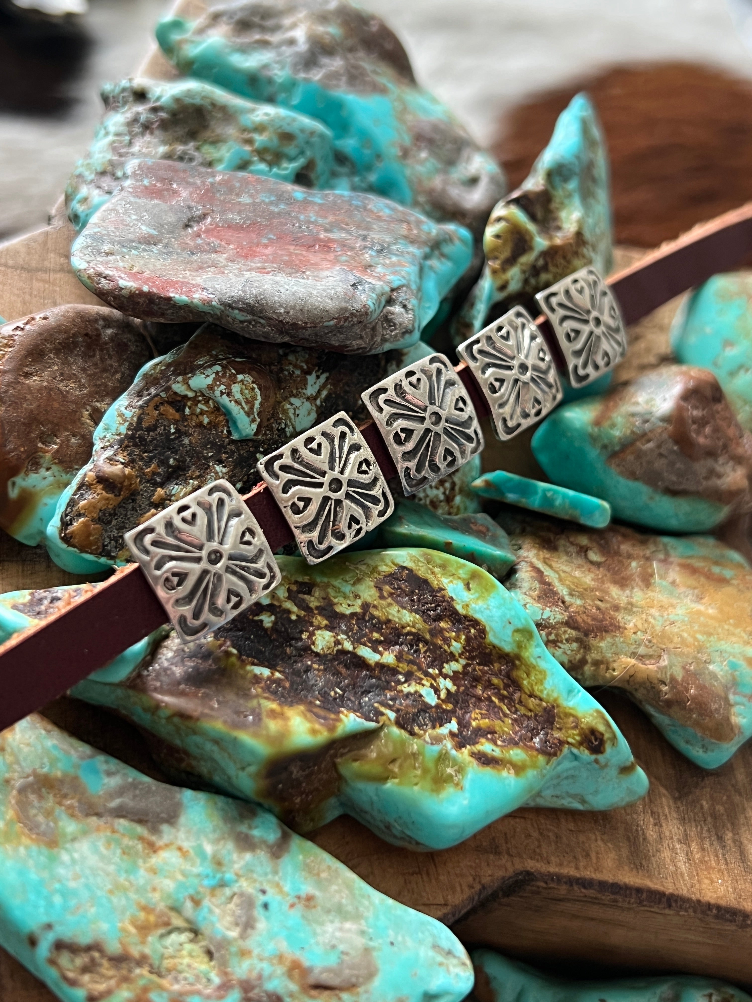 Sterling Silver Mini Concho Slide, Four Corners