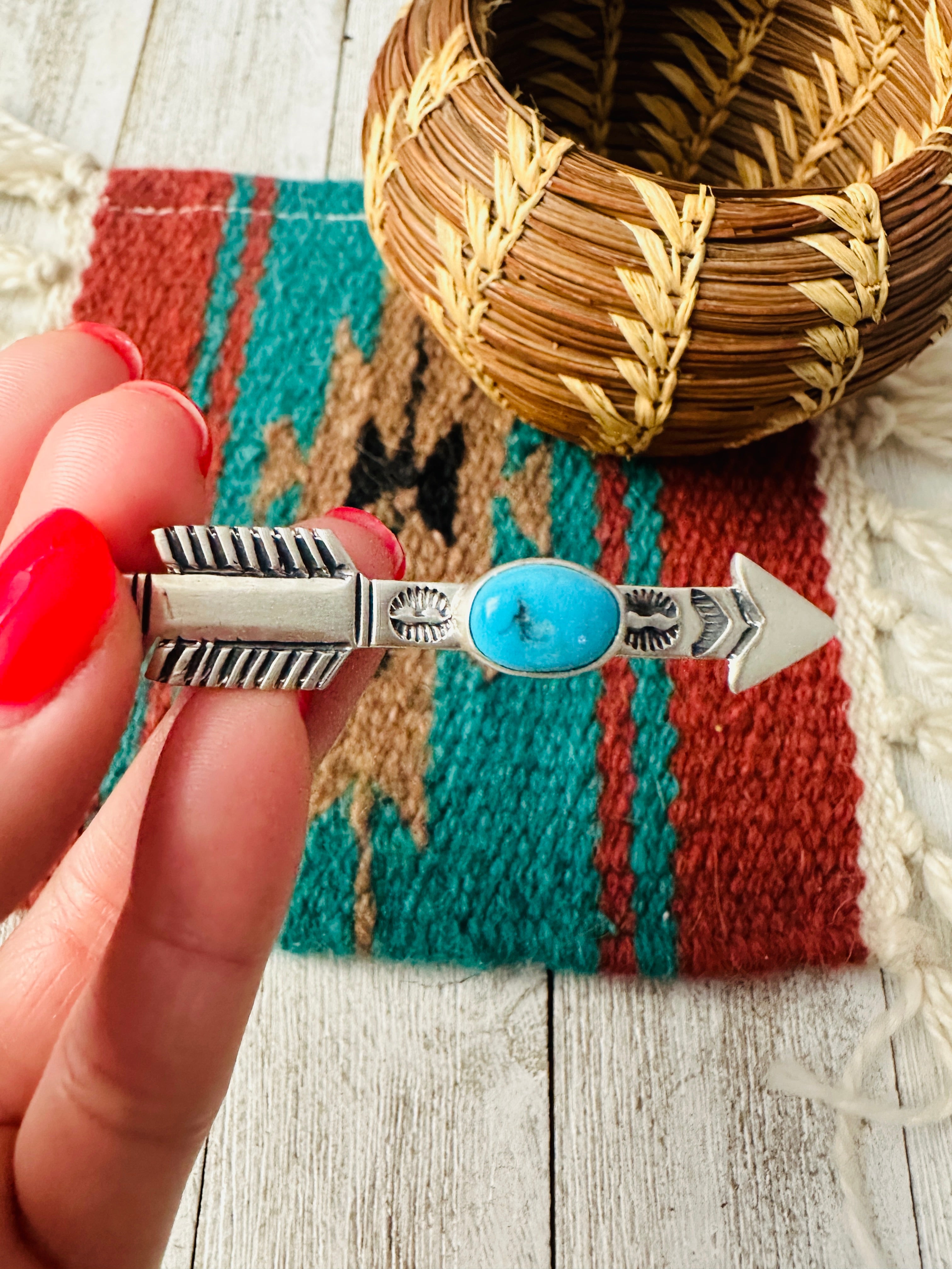 Navajo Turquoise & Sterling Silver Arrow Brooch/ Pendant