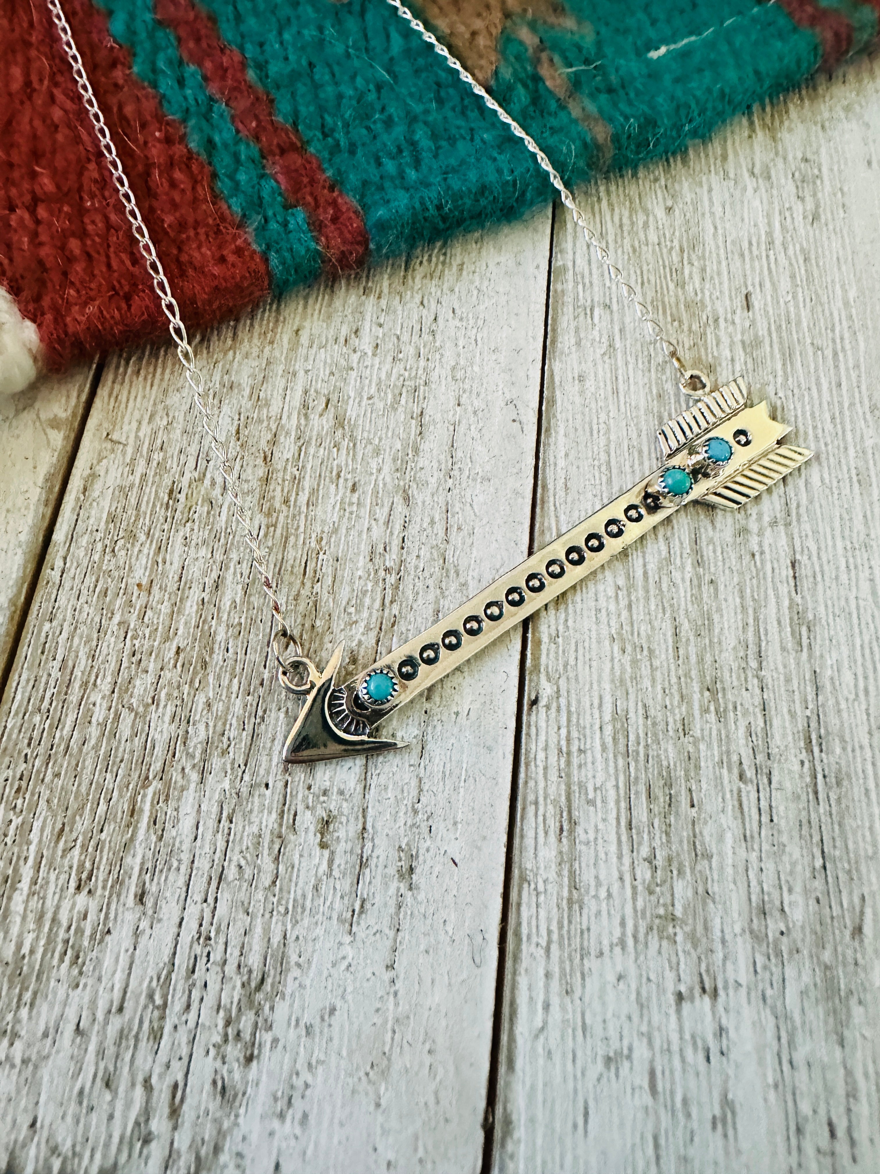 Handcrafted Sterling Silver & Turquoise Arrow Necklace