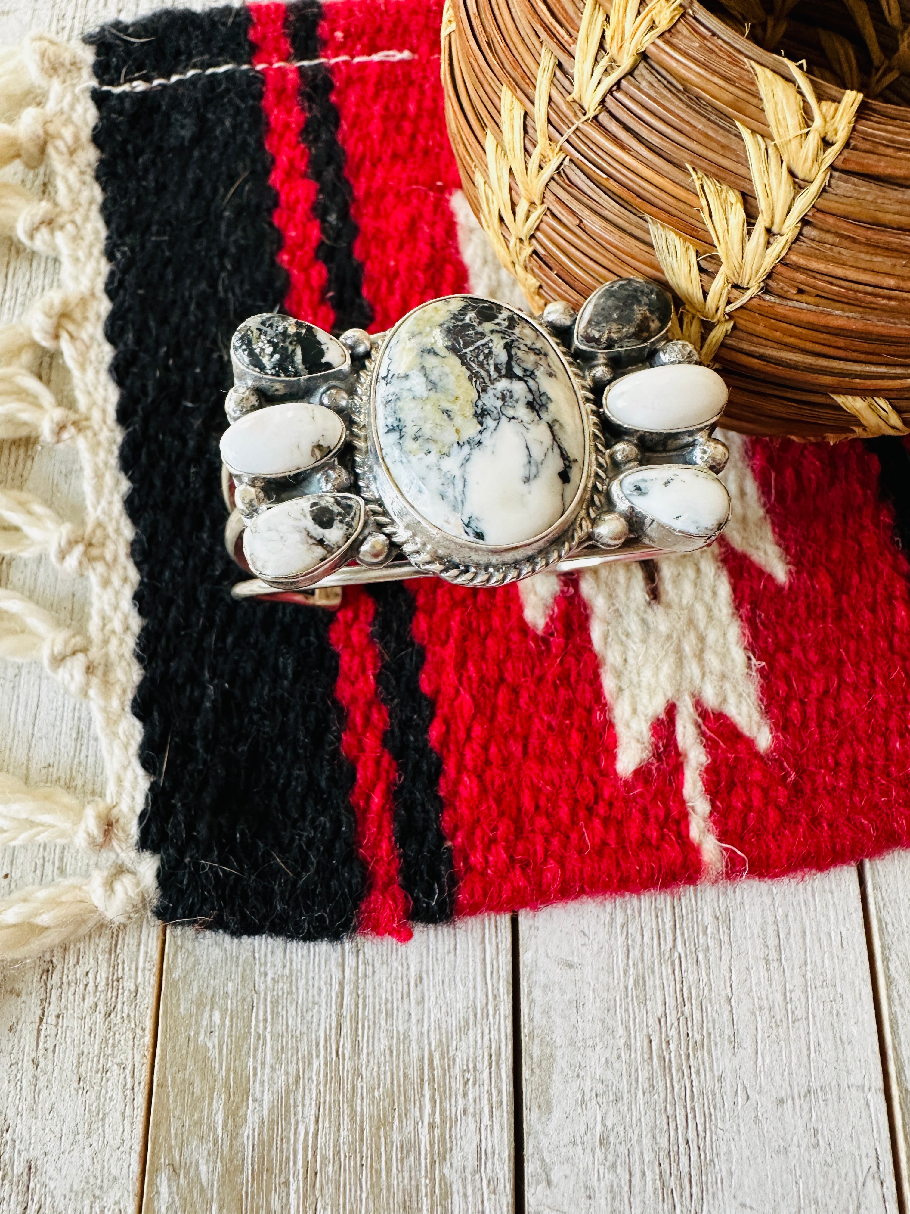 Navajo Sterling Silver & White Buffalo Cuff Bracelet