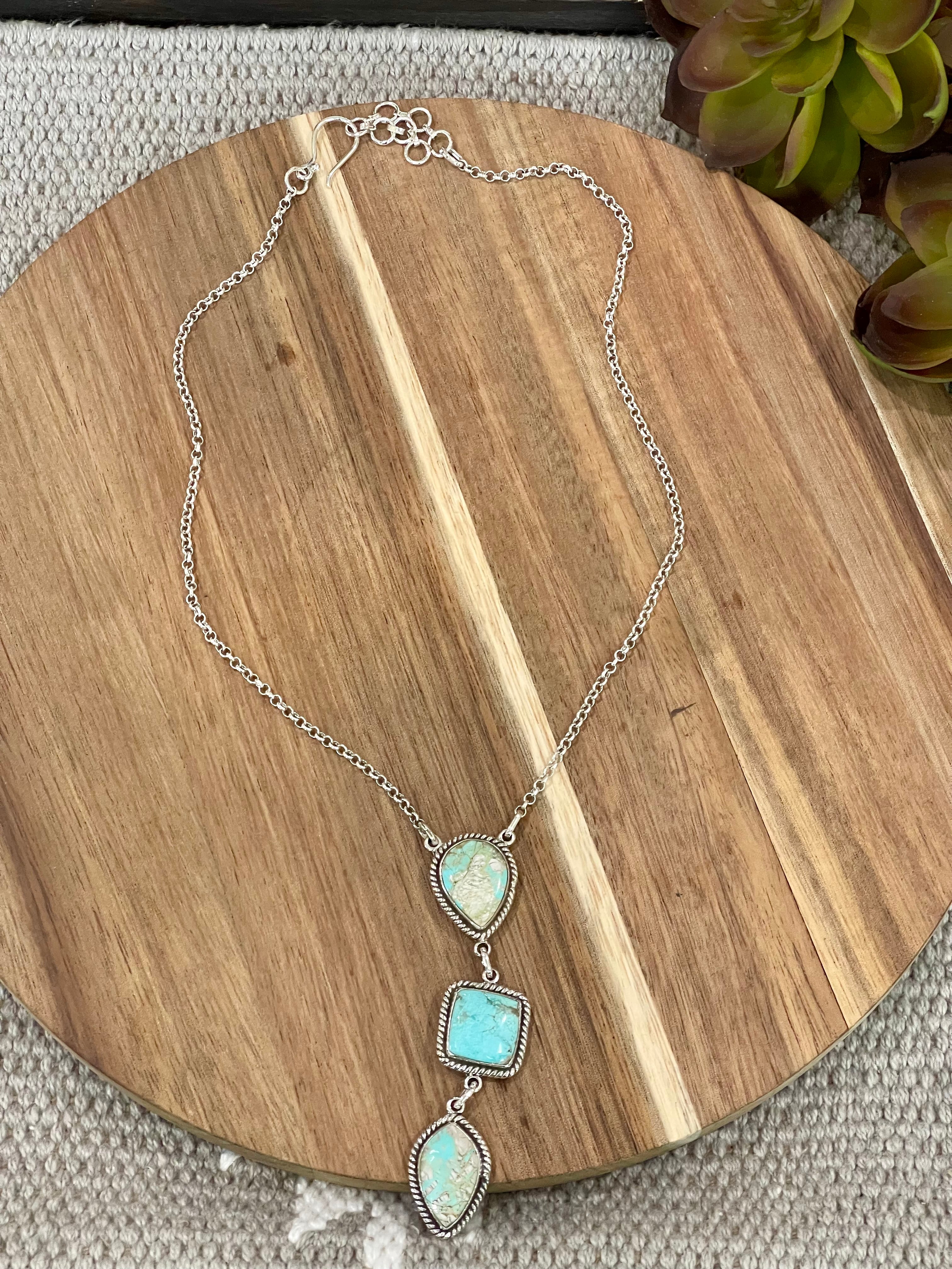 Handmade Sterling Silver & Carico Lake Turquoise Drop Necklace