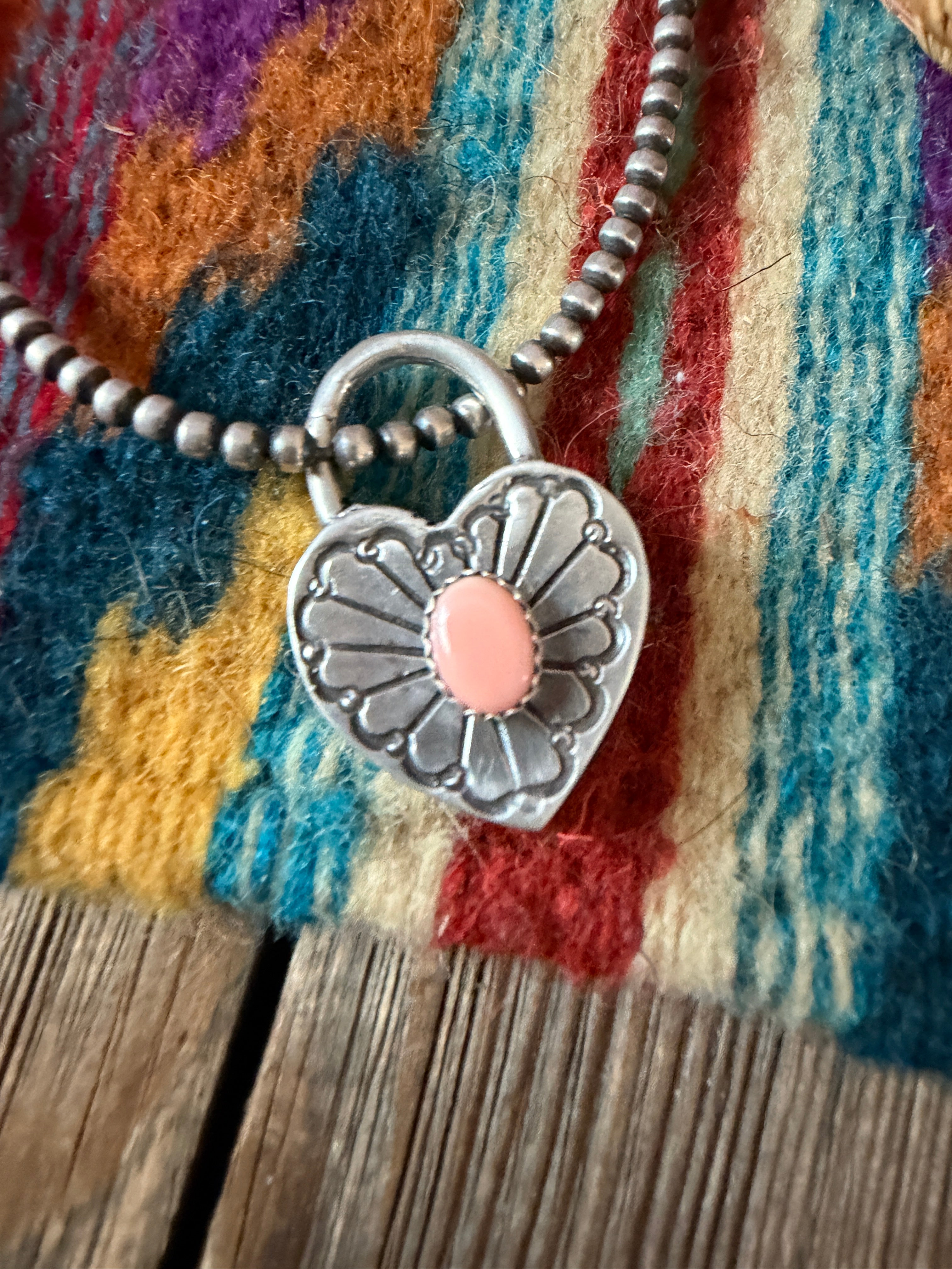 Handcrafted Sterling Silver & Queen Pink Conch Heart Locket Pendant