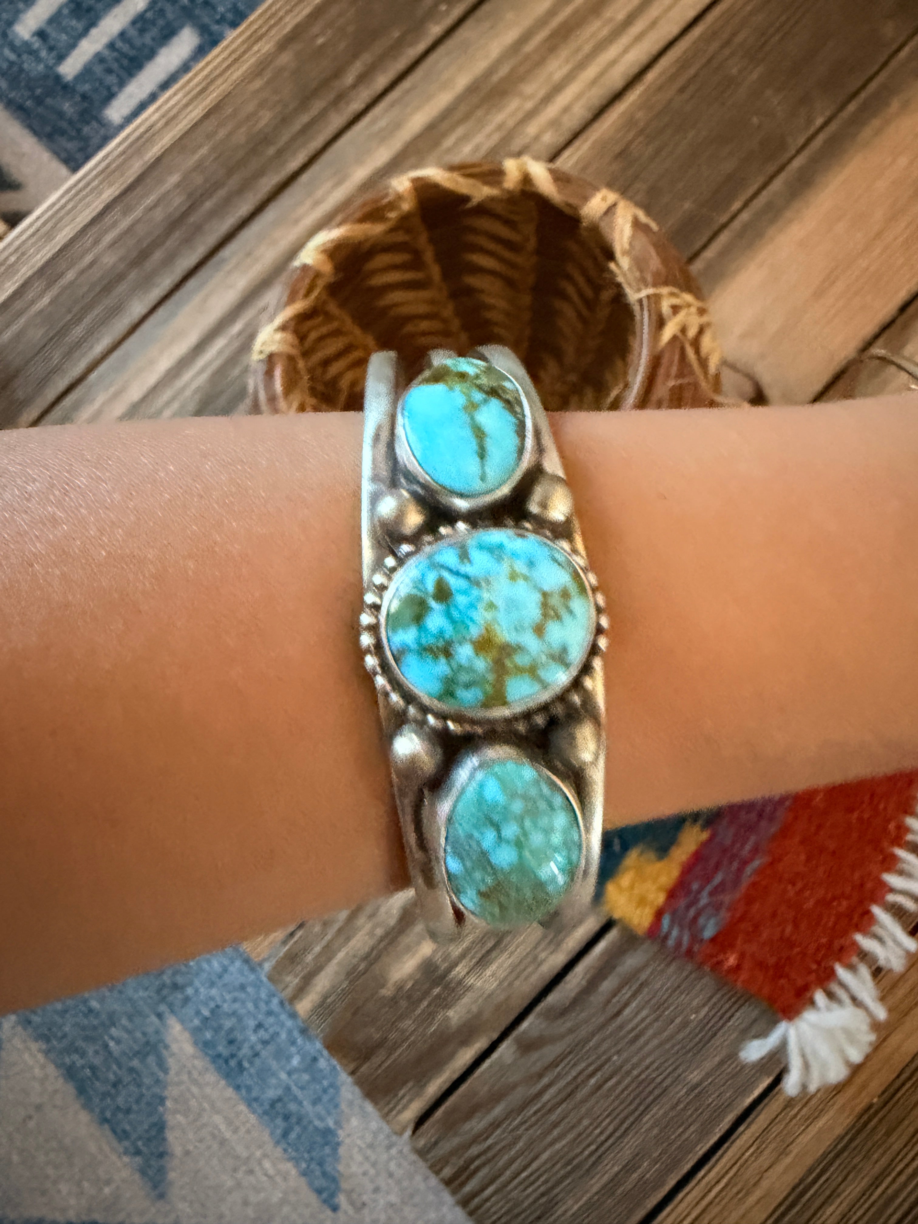 Handcrafted Sonoran Mountain Turquoise & Sterling Silver Cuff Bracelet by Kathleen Livingston