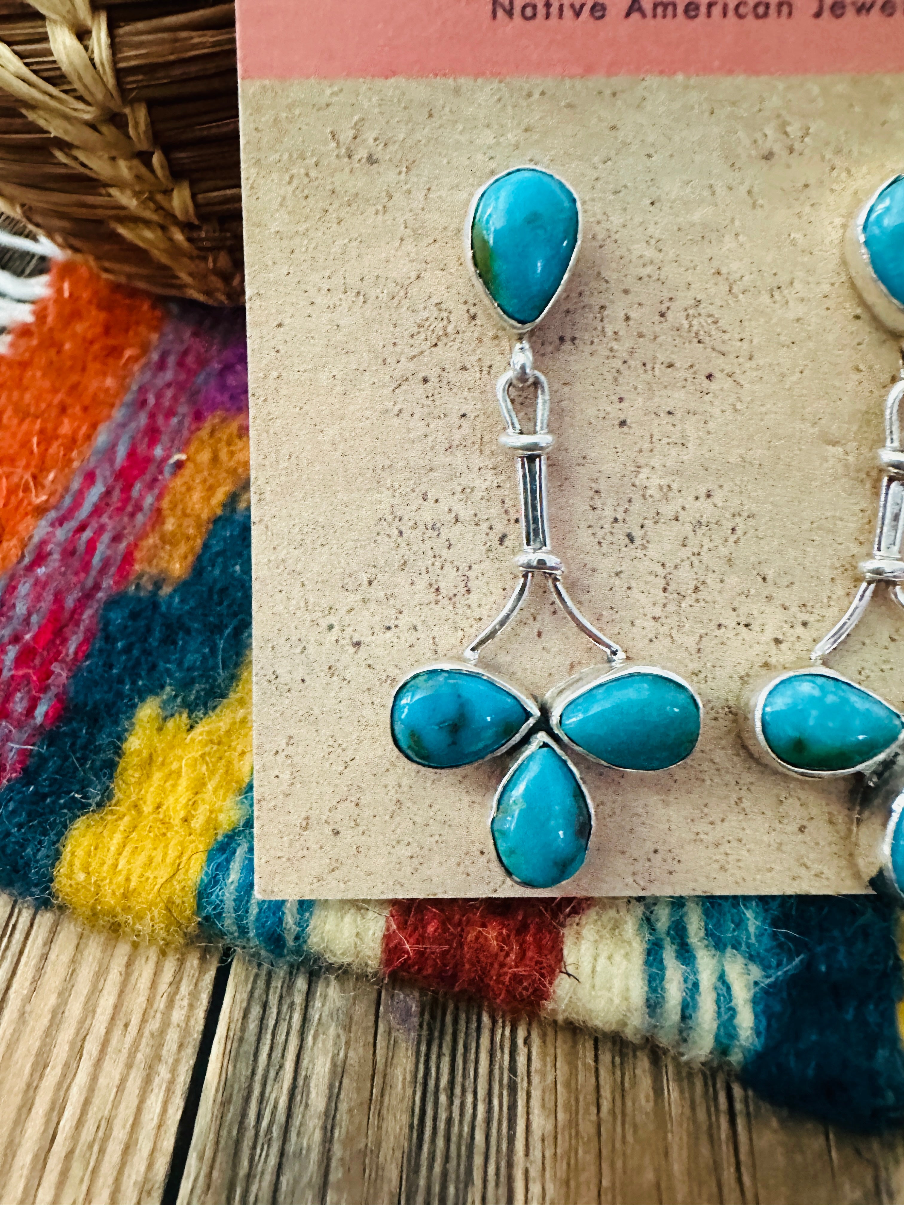 Handcrafted Turquoise & Sterling Silver Cluster Dangle Earrings