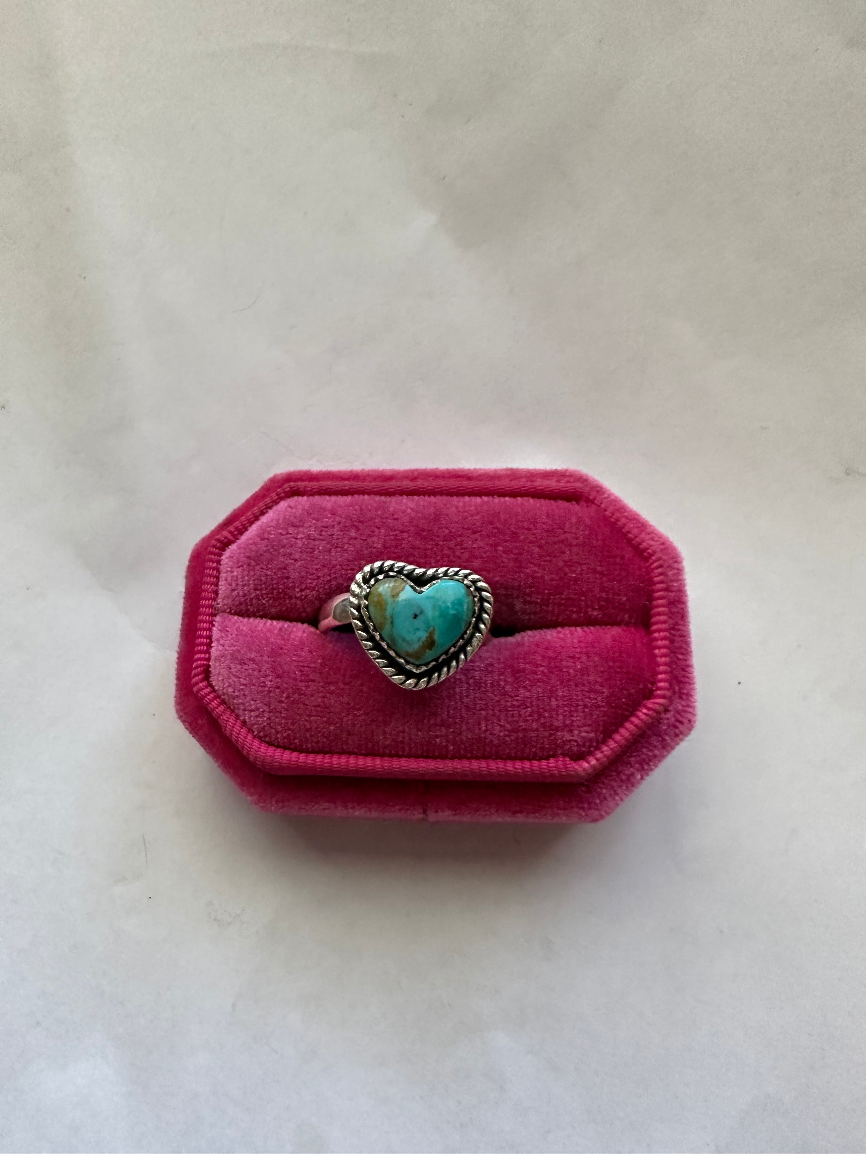 Turquoise Amore Handmade Adjustable Turquoise Sterling Silver Heart Ring