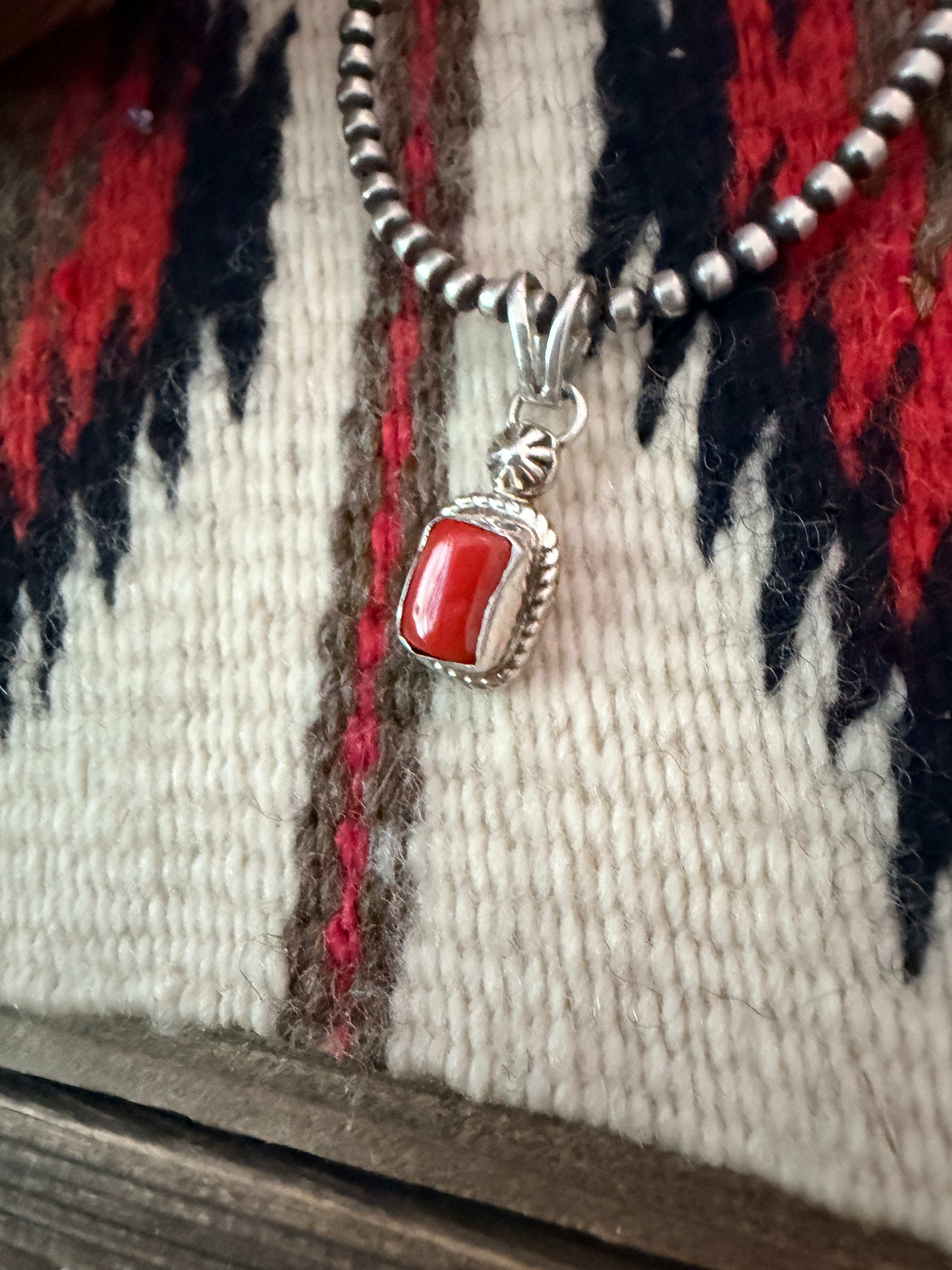 Handcrafted Sterling Silver & Coral Pendant
