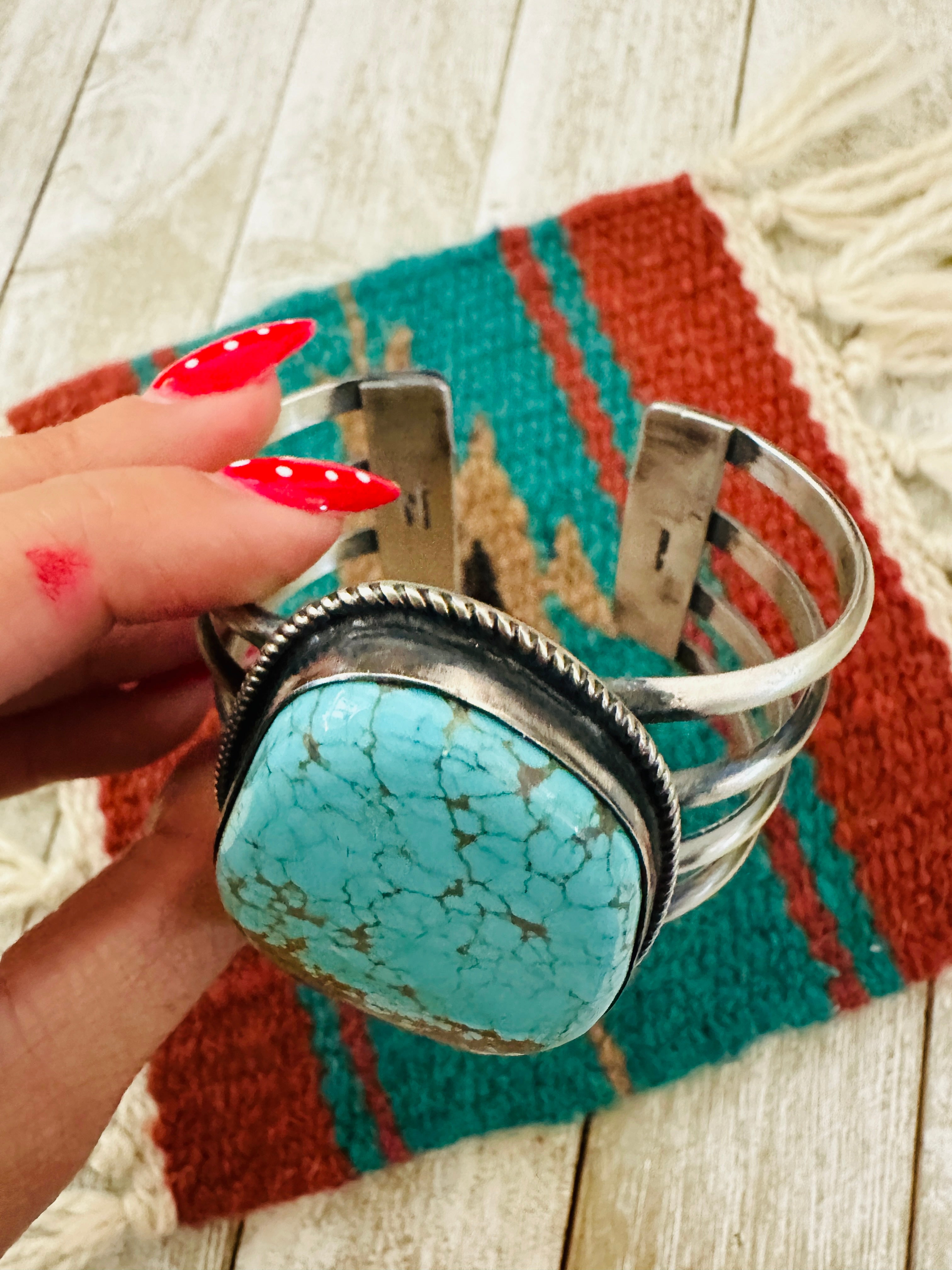 Handcrafted Sterling Silver & Number 8 Turquoise Cuff Bracelet by Chimney Butte