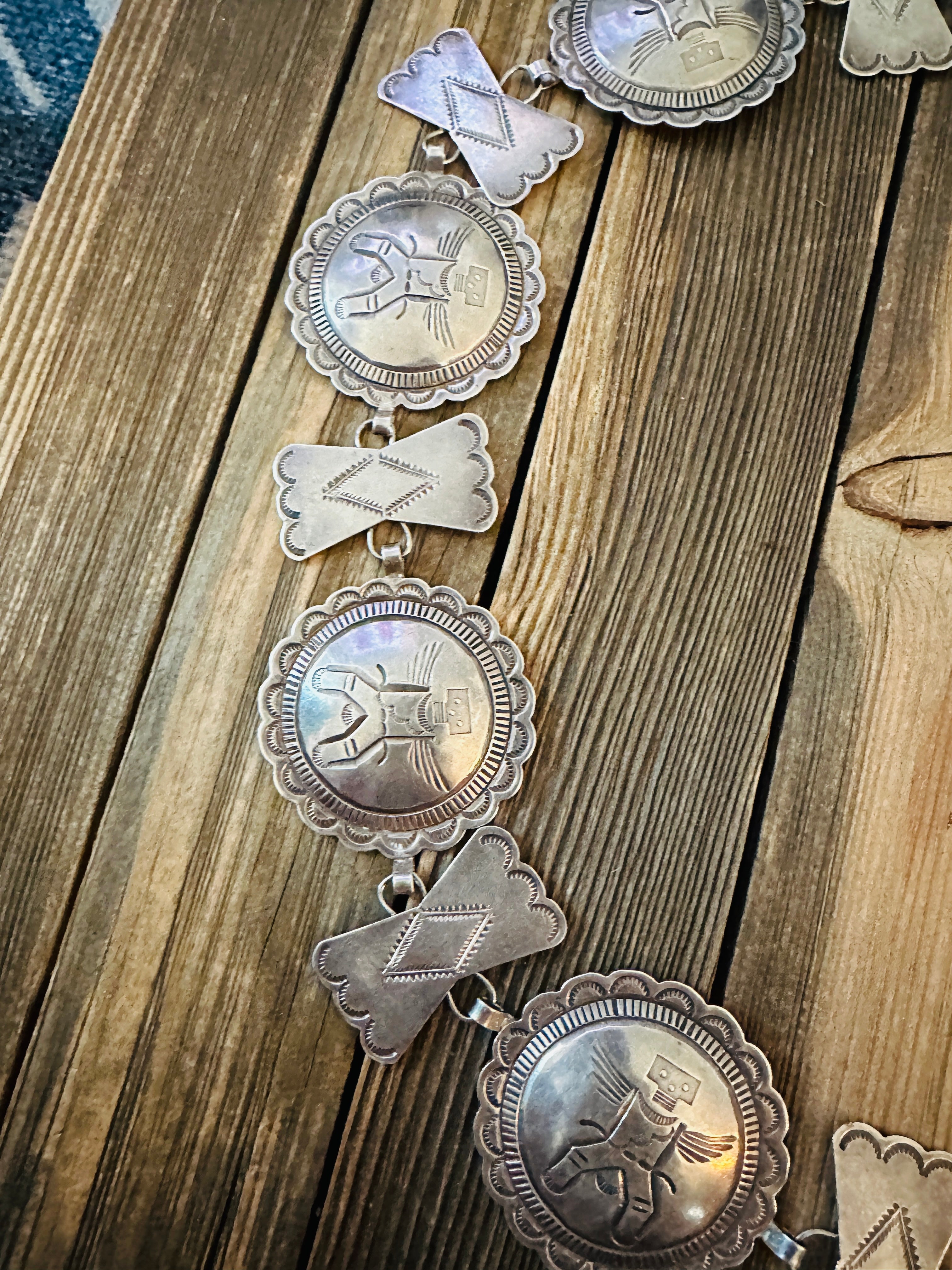 Handcrafted Vintage Old Pawn Sterling Silver Concho Belt