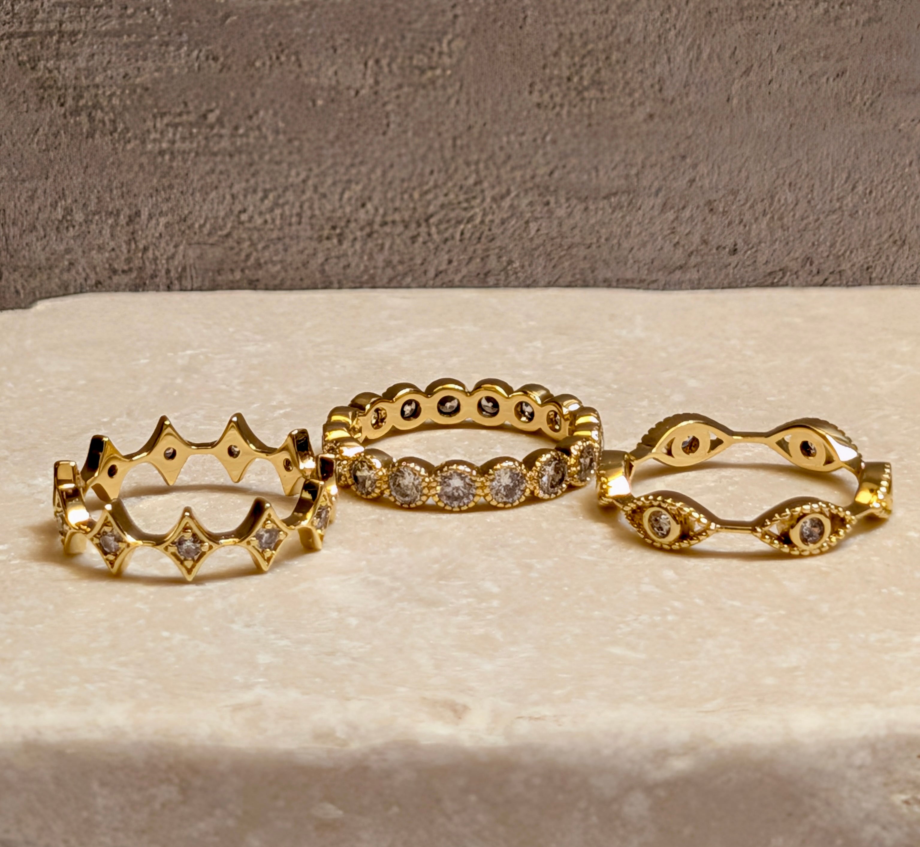 CZ 14k Gold Stacking Ring Set of 3