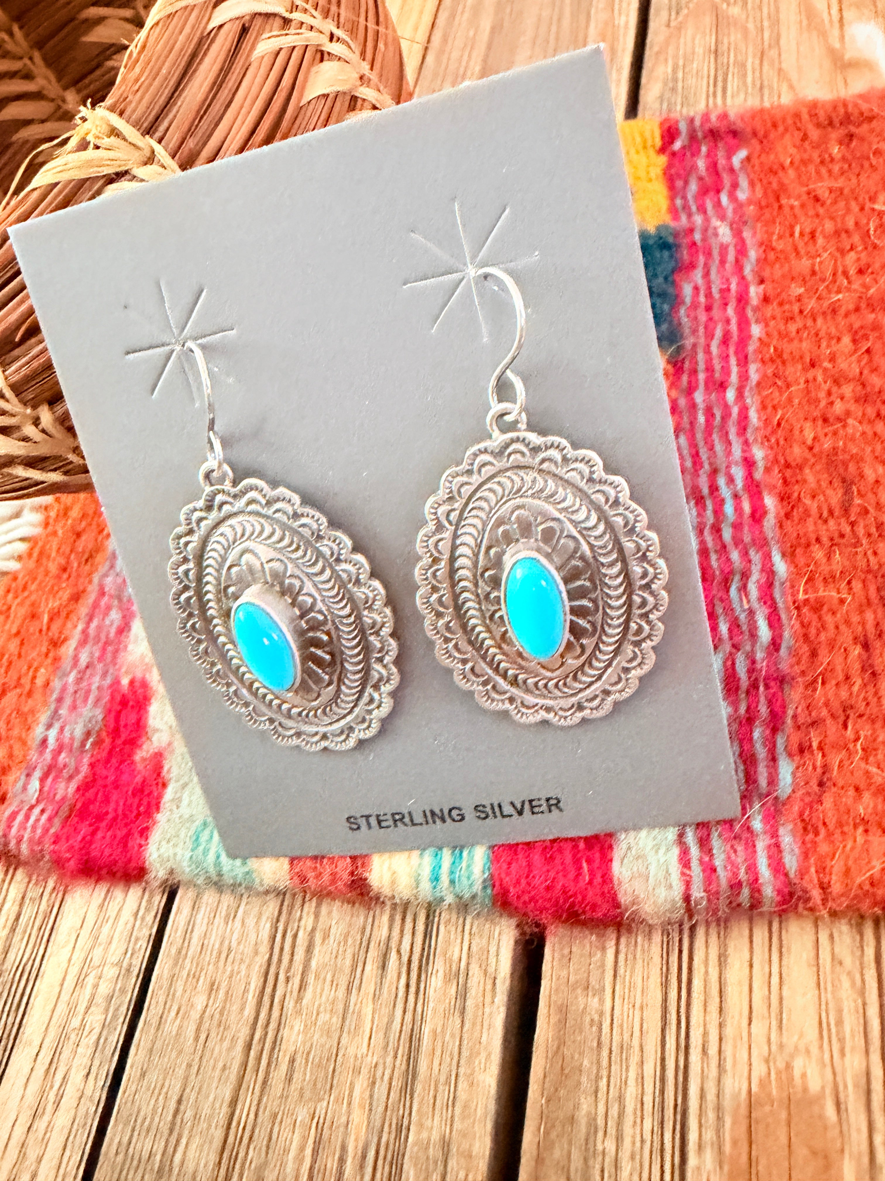 Handcrafted Turquoise & Sterling Silver Concho Dangle Earrings